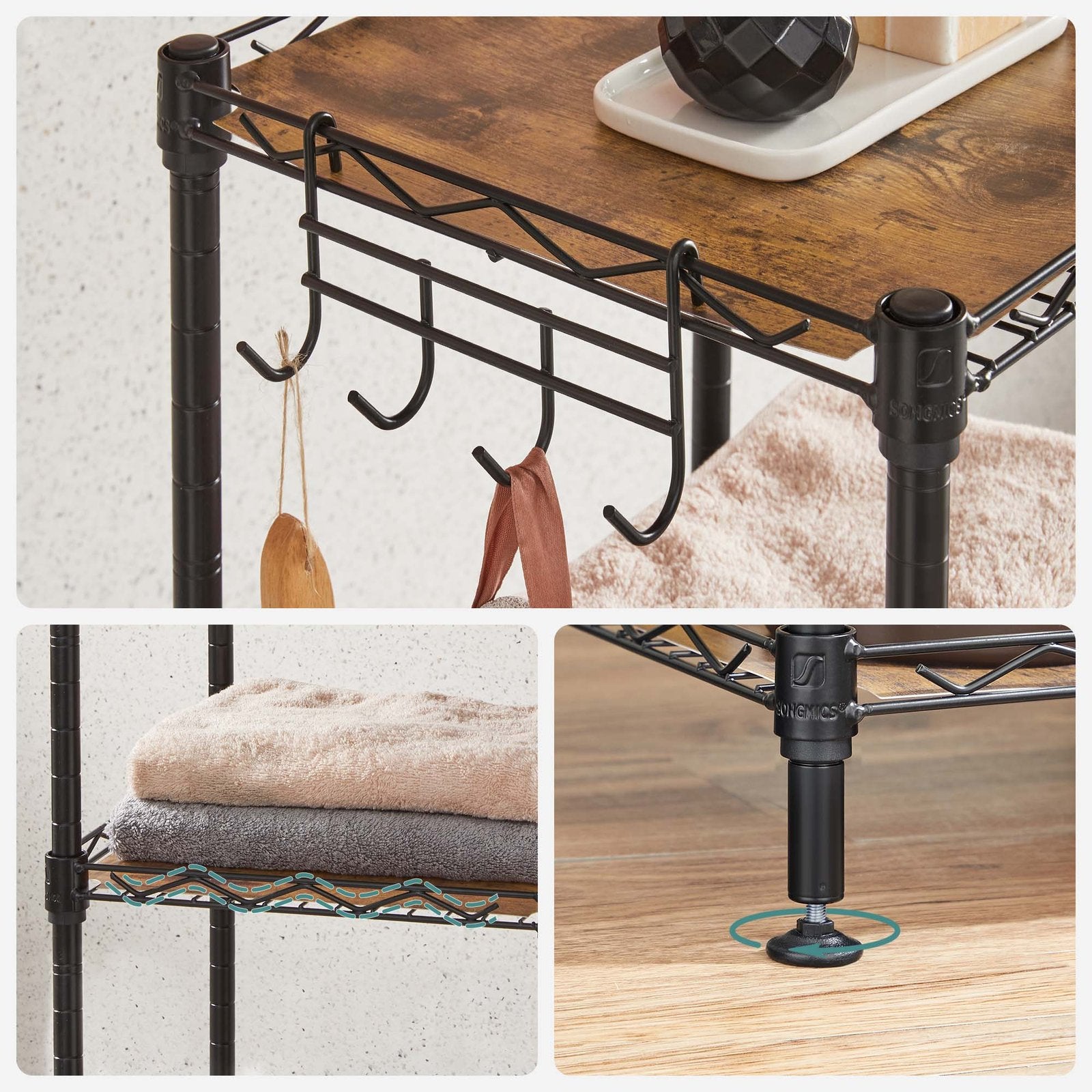 5-Tier Bathroom Shelf - Ink Black, Rustic Brown