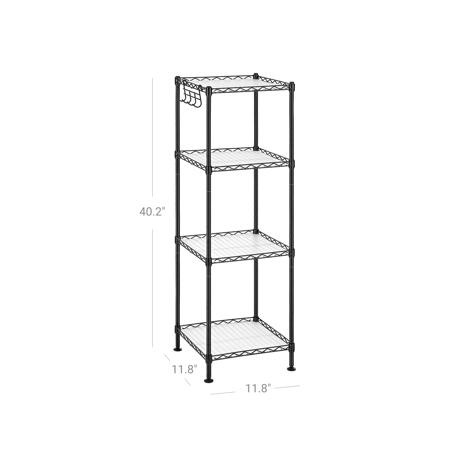 4-Tier Bathroom Shelf with 4 PP Shelf Liners - Removable Hook - Ink Black, Translucent