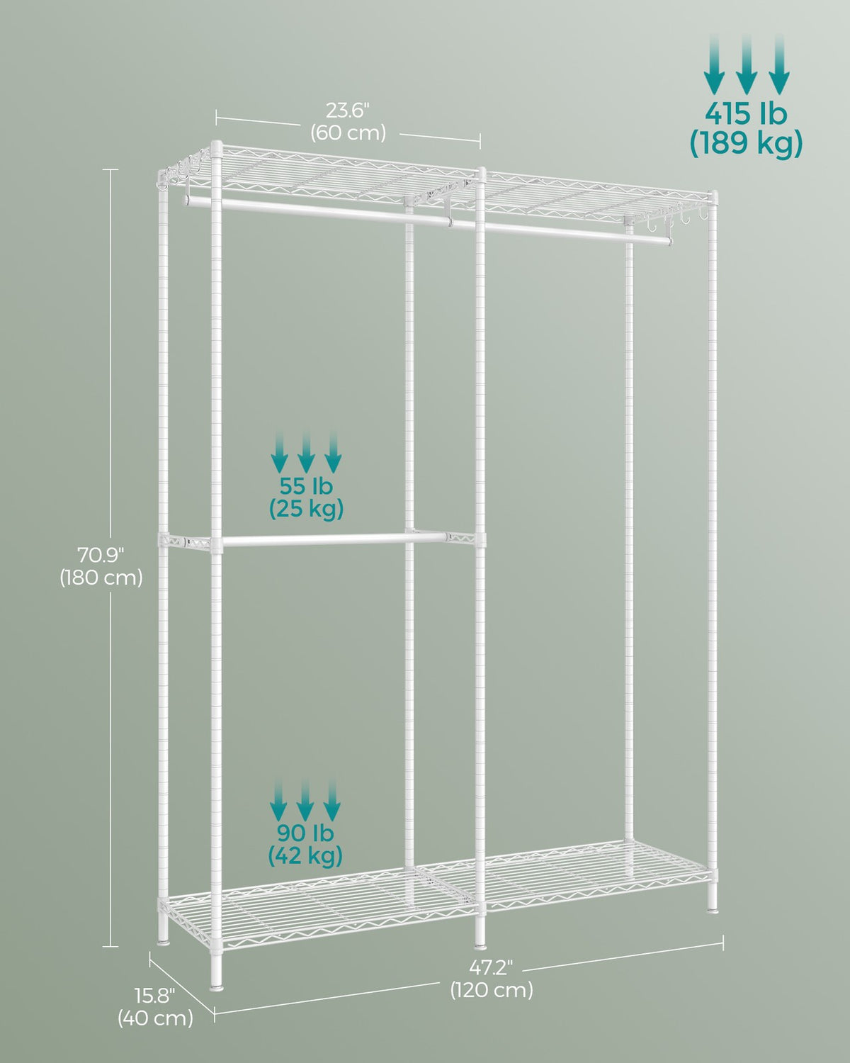 Metal Clothing Rack - Adjustable Shelves - Hanging Rails