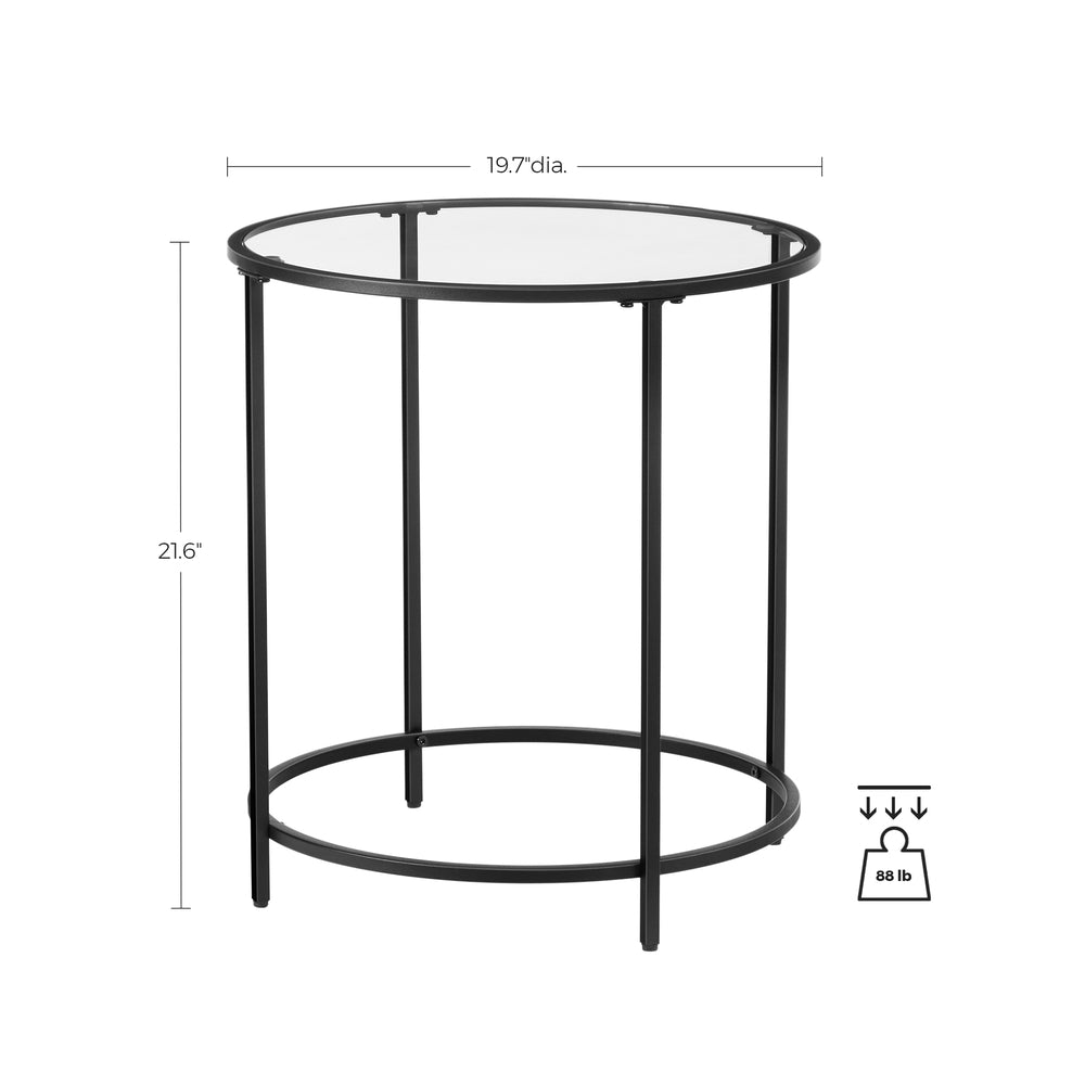 Glass Round Side Table with Metal Frame - Black