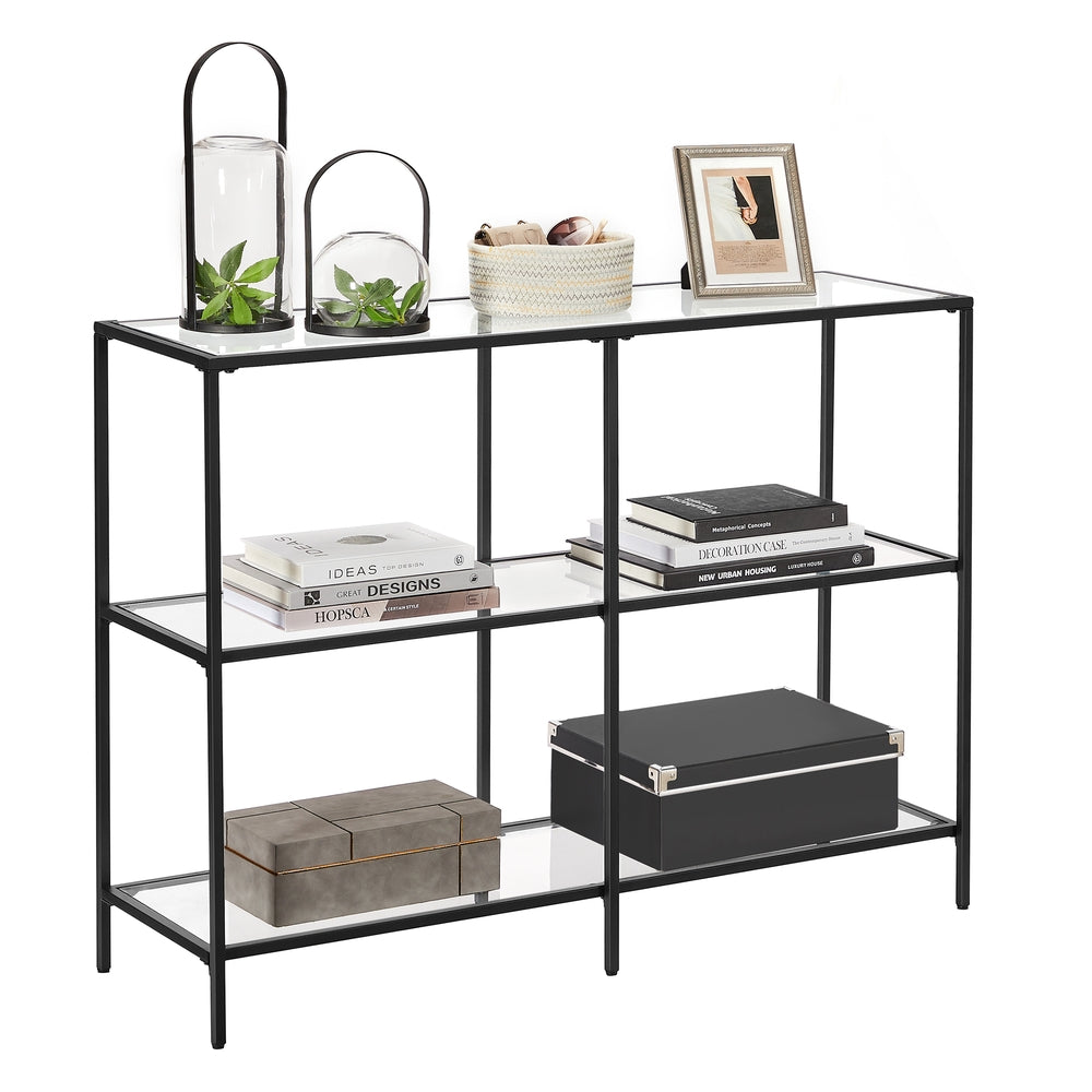 51.2 Inch Console Table with 3 Shelves - Classic Black, Transparent