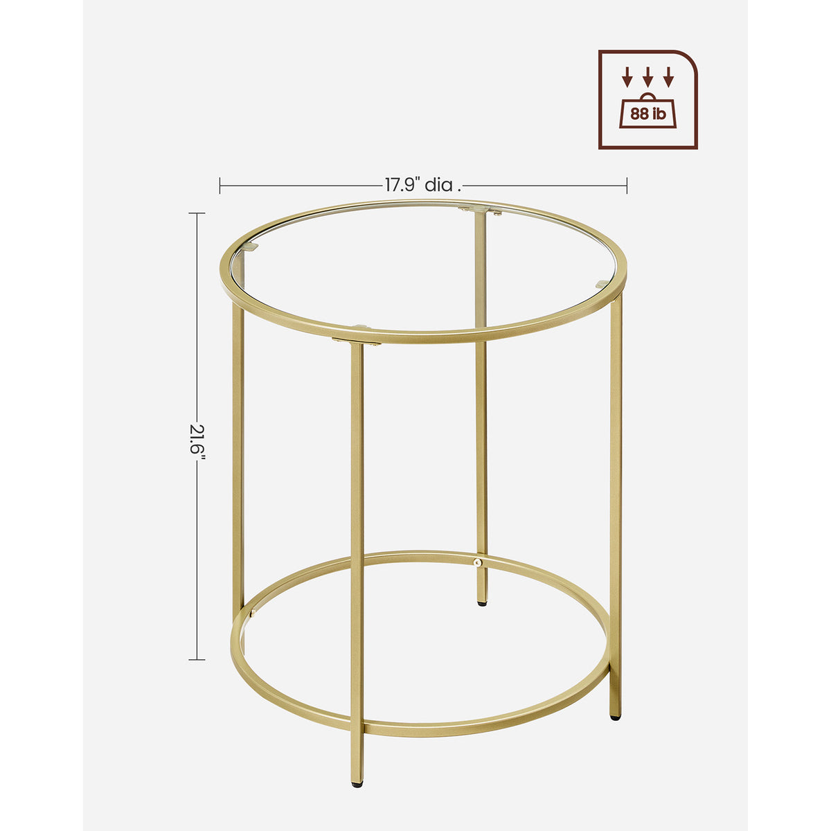 Glass Round Side Table - Metal Frame - Tempered Glass