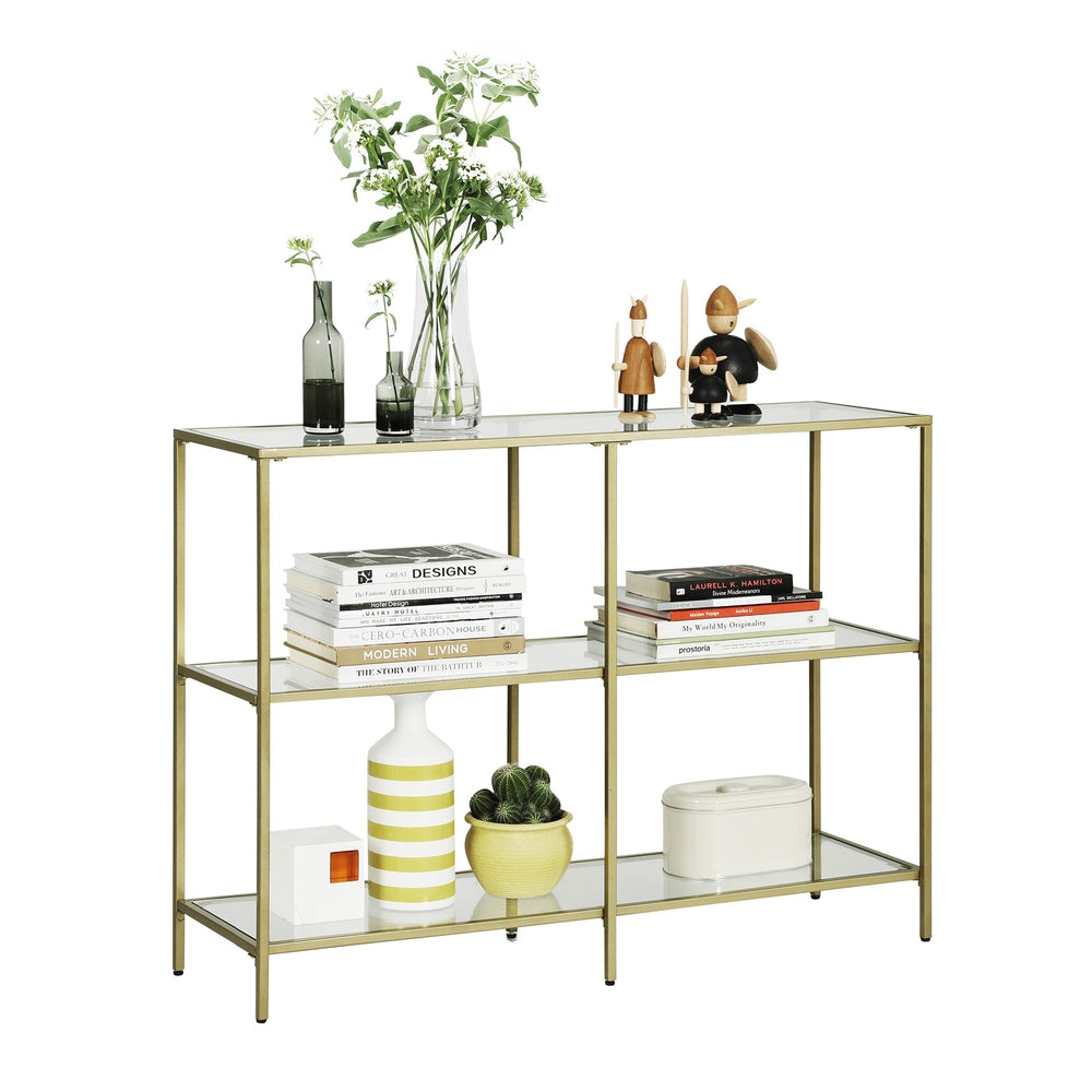 51.2 Inch Console Table with 3 Shelves - Metallic Gold, Transparent