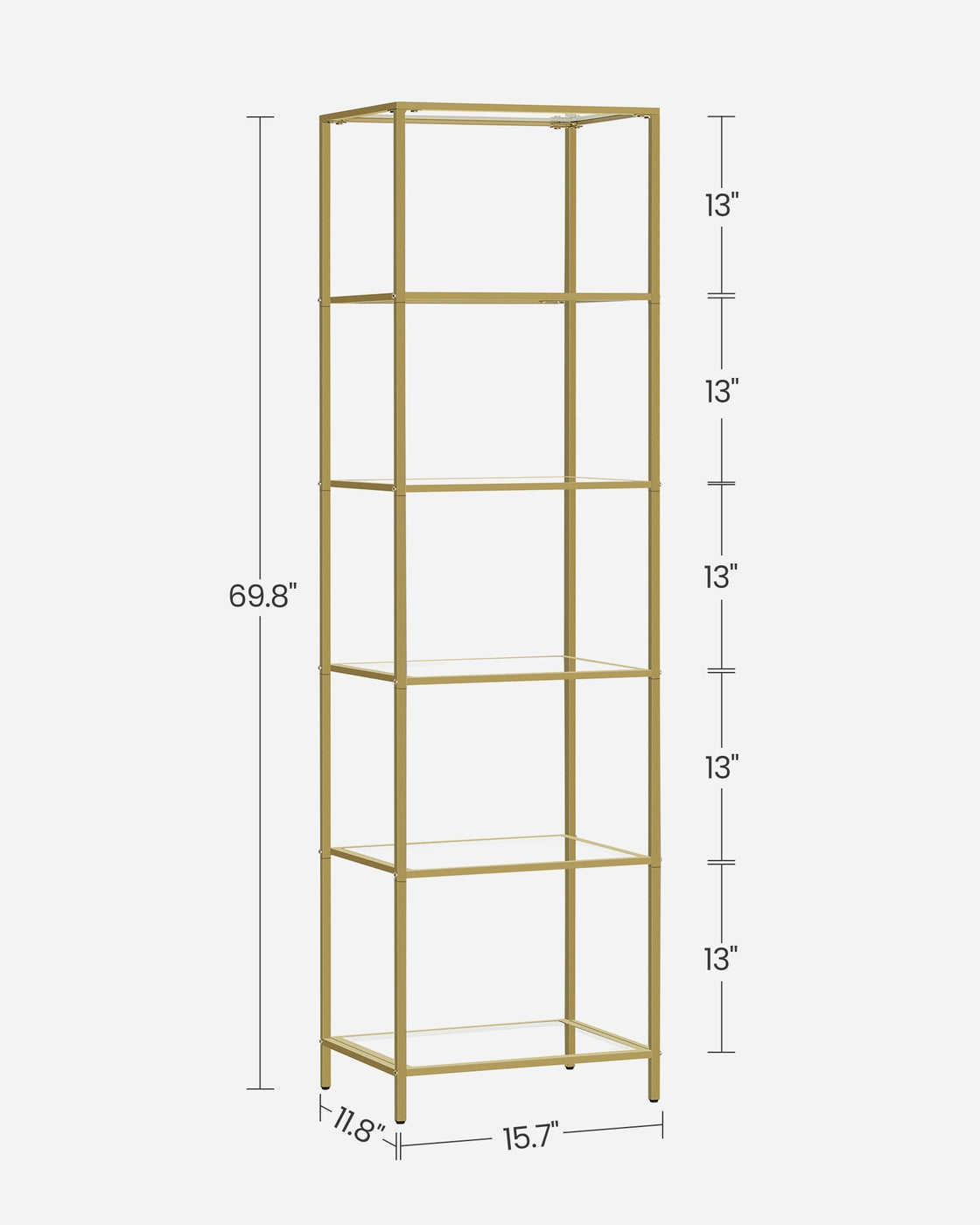 Bookcase - 5-Tier - Slim Shelving Unit - Tempered Glass