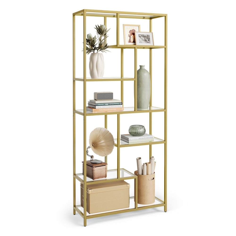 6-Tier Tall Bookshelf with Tempered Glass Shelves