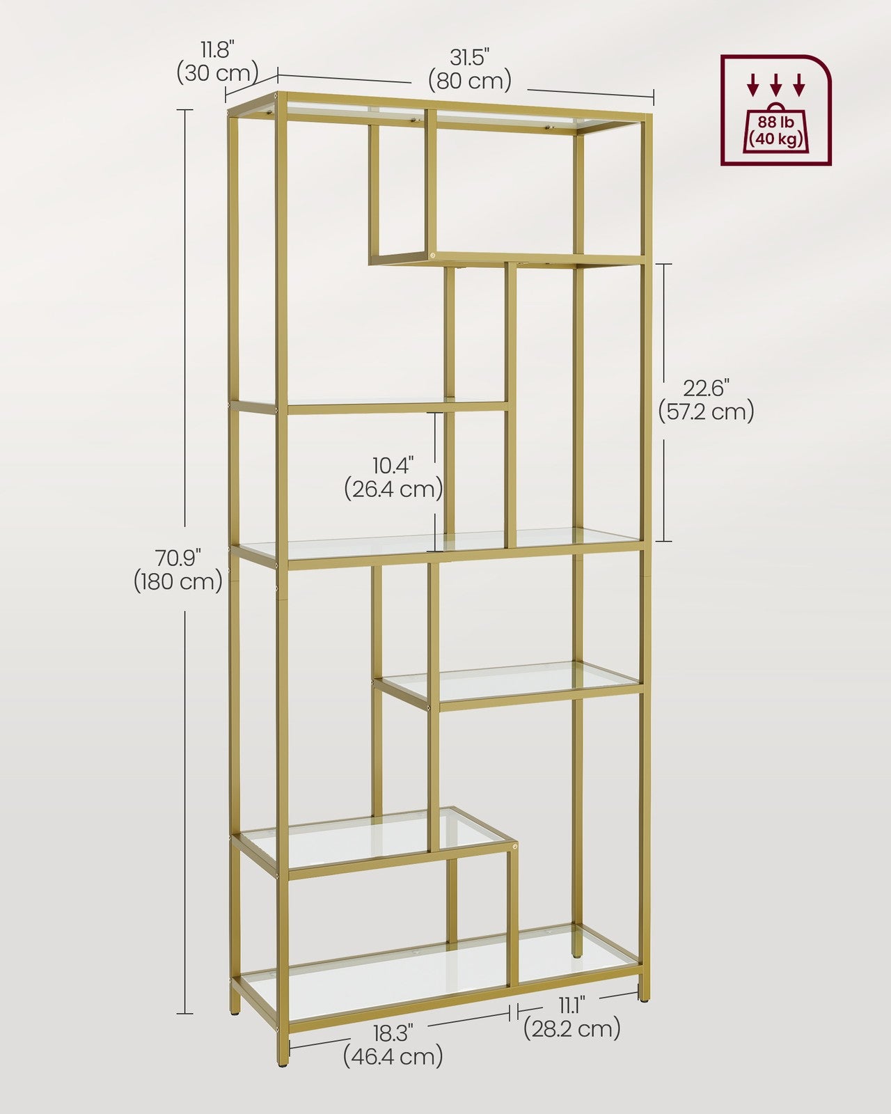 6-Tier Tall Bookshelf with Tempered Glass Shelves
