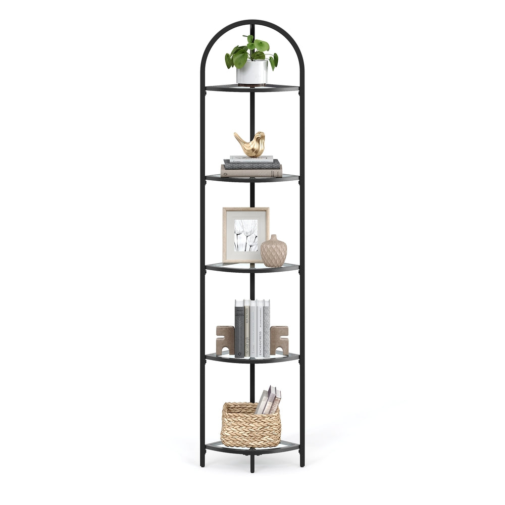 5-Tier Glass Corner Storage Shelf - Classic Black