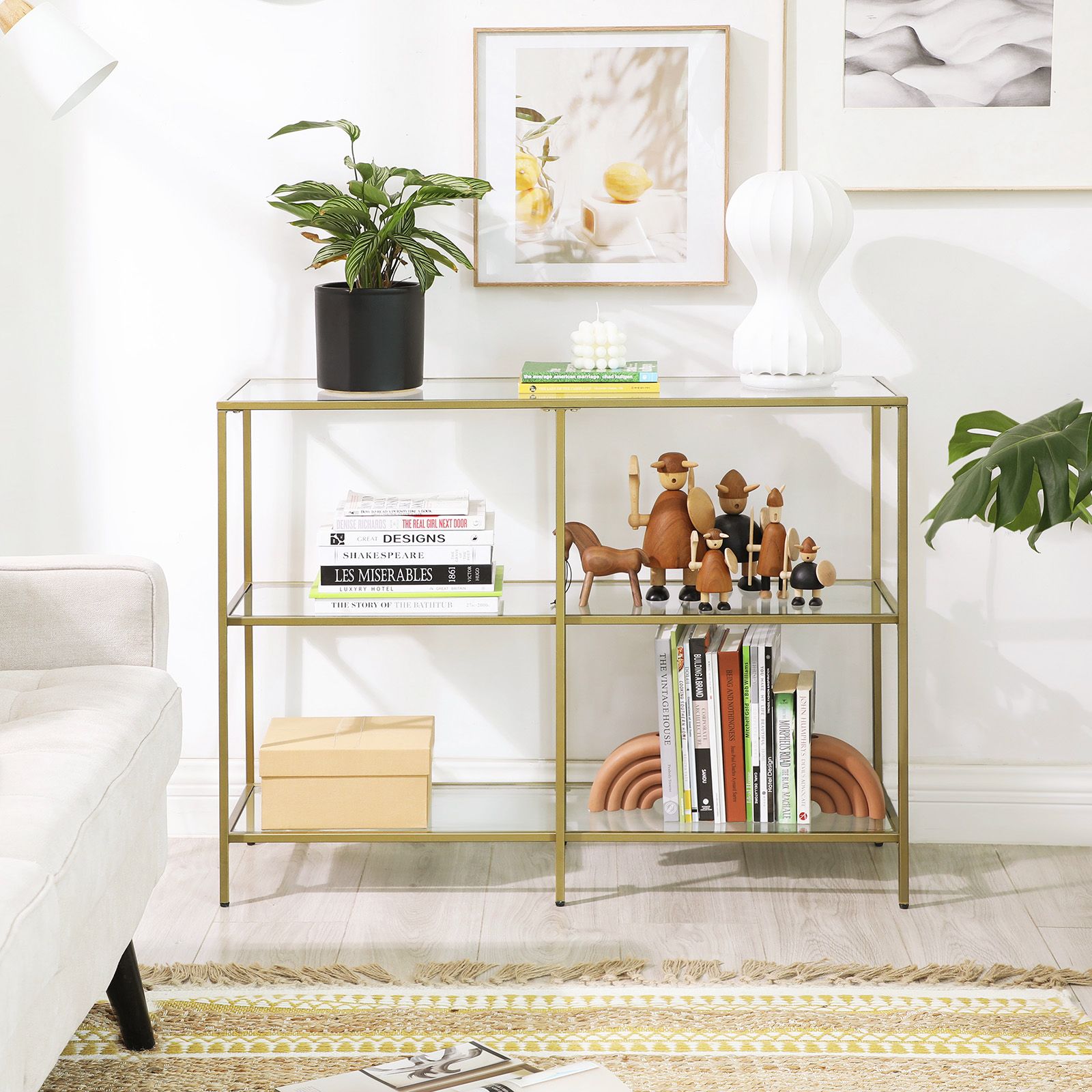 Set of 2 Entryway Tables - 3-Tier Console Tables - Tempered Glass Sofa Tables - 11.8 x 39.4 x 28.7 Inches