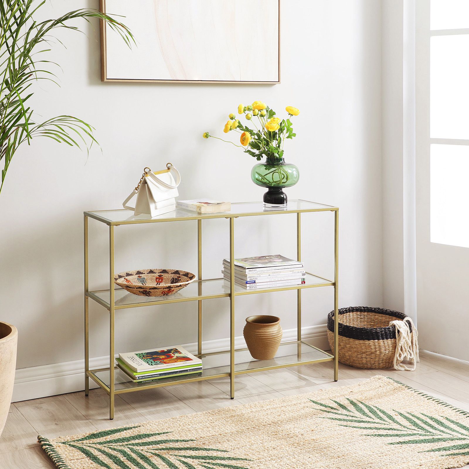 Set of 2 Entryway Tables - 3-Tier Console Tables - Tempered Glass Sofa Tables - 11.8 x 39.4 x 28.7 Inches