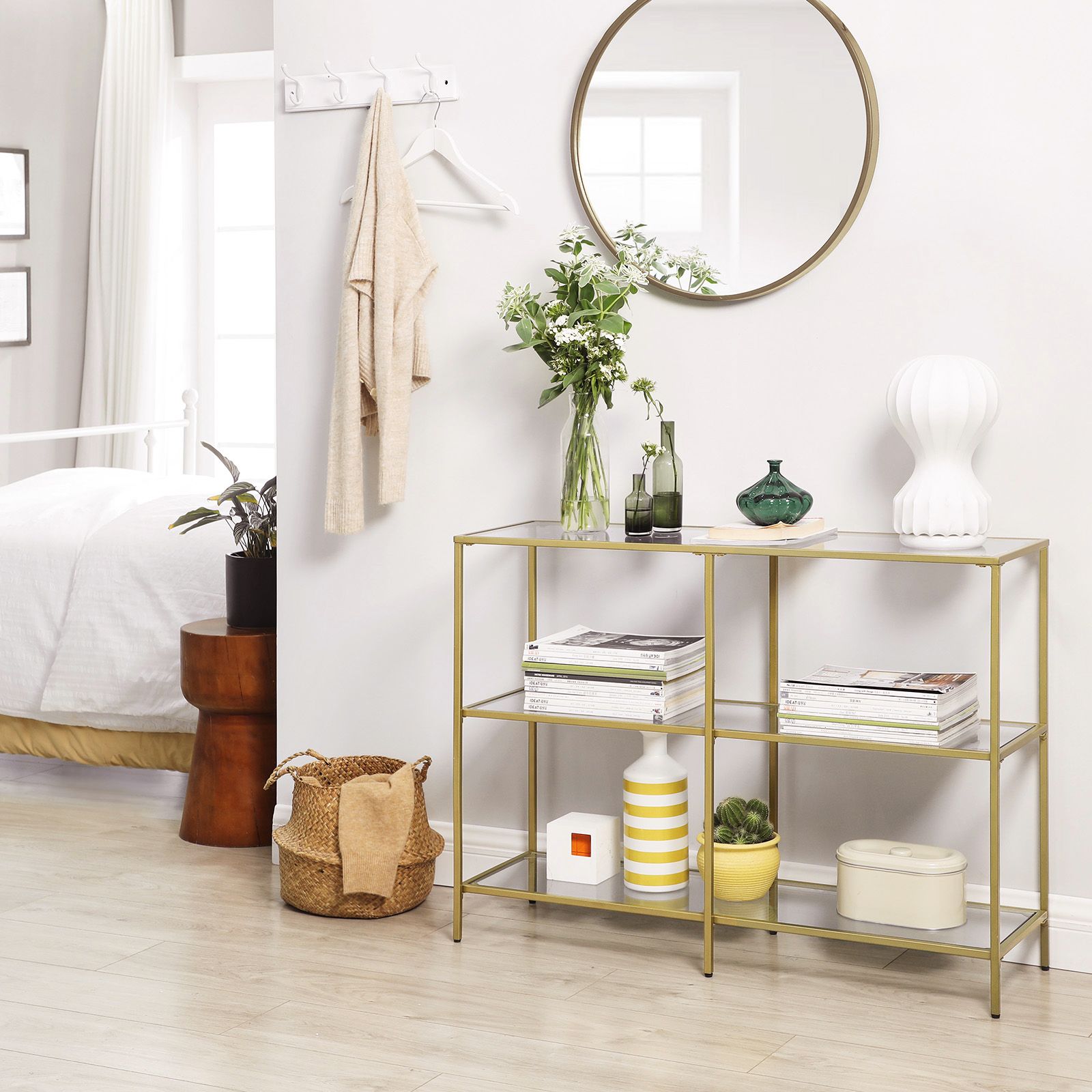 Set of 2 Entryway Tables - 3-Tier Console Tables - Tempered Glass Sofa Tables - 11.8 x 39.4 x 28.7 Inches