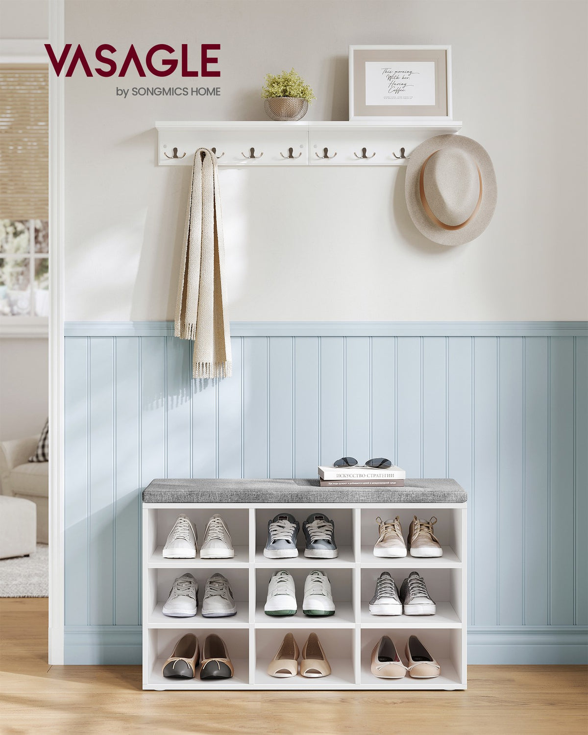 Shoe Bench - With Cushion - 12 Compartments