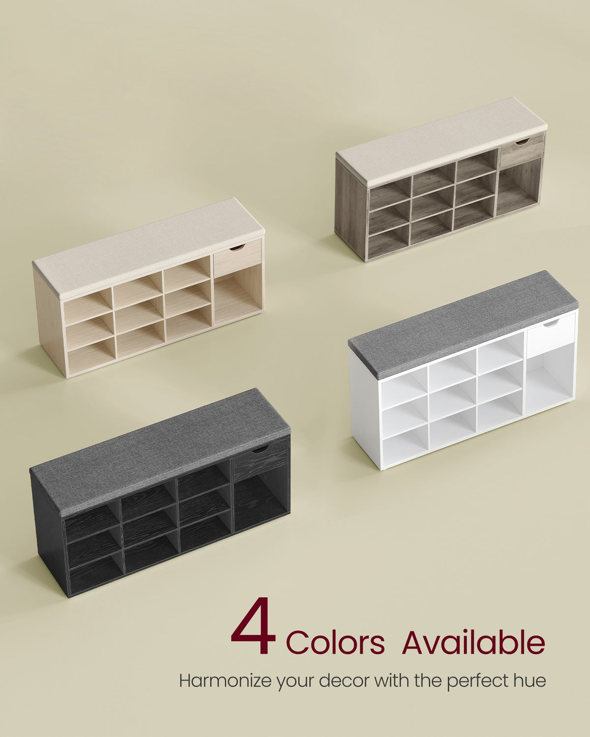 Storage Bench with Cushion - Drawer and Open Compartments