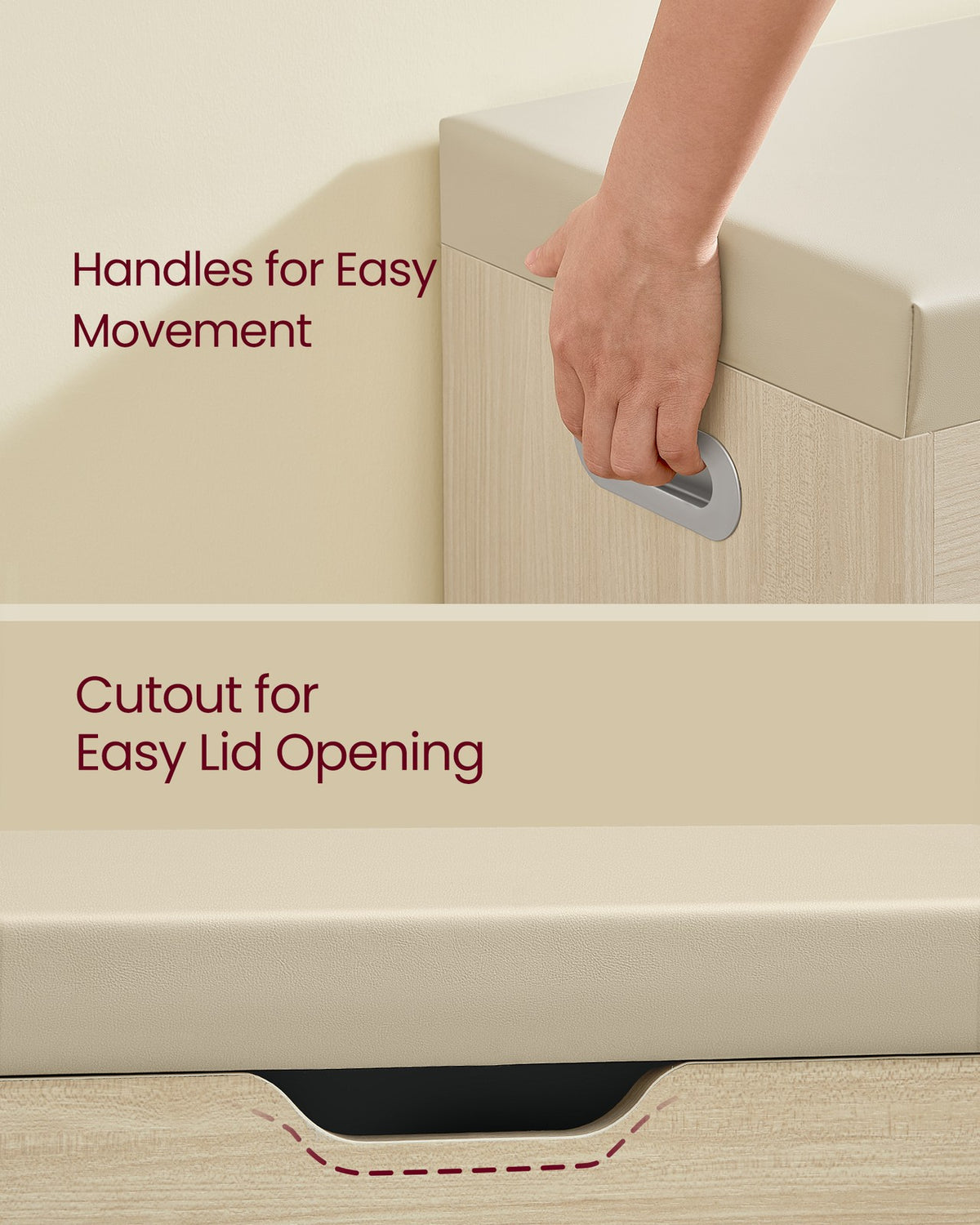 Storage Bench with Cushion - Padded Seat - 3 Compartments