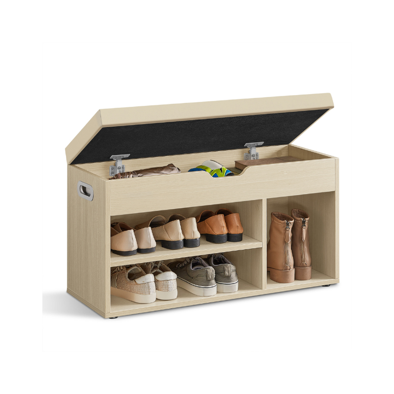Storage Bench with Cushion - Padded Seat - 3 Compartments