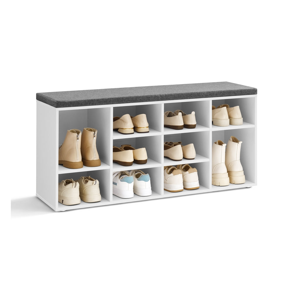 Shoe Bench with Cushion,12 Compartments - Cloud White, Dove Gray - 11.8"D x 40.9"W x 18.9"H