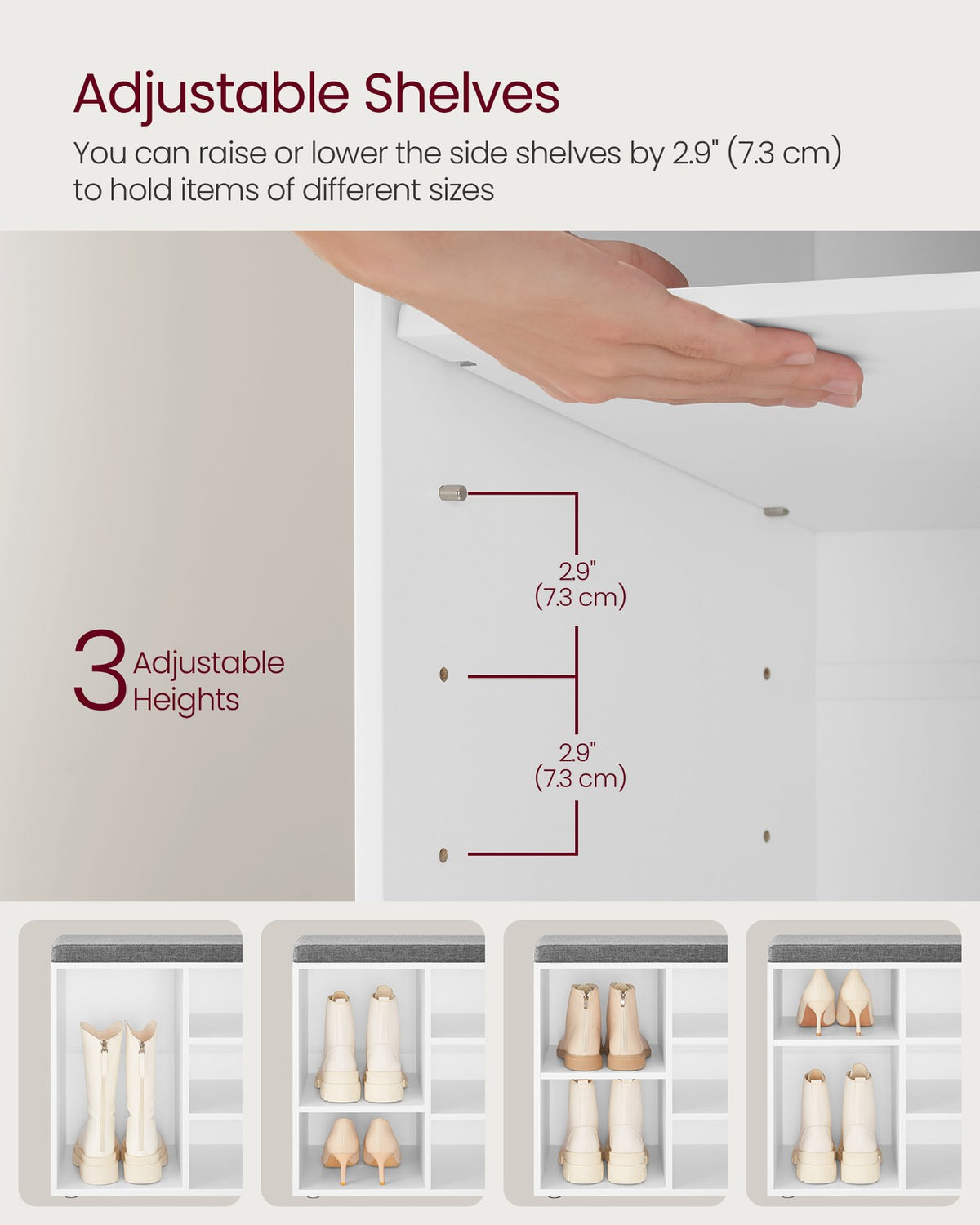 Shoe Bench - With Cushion - 12 Compartments