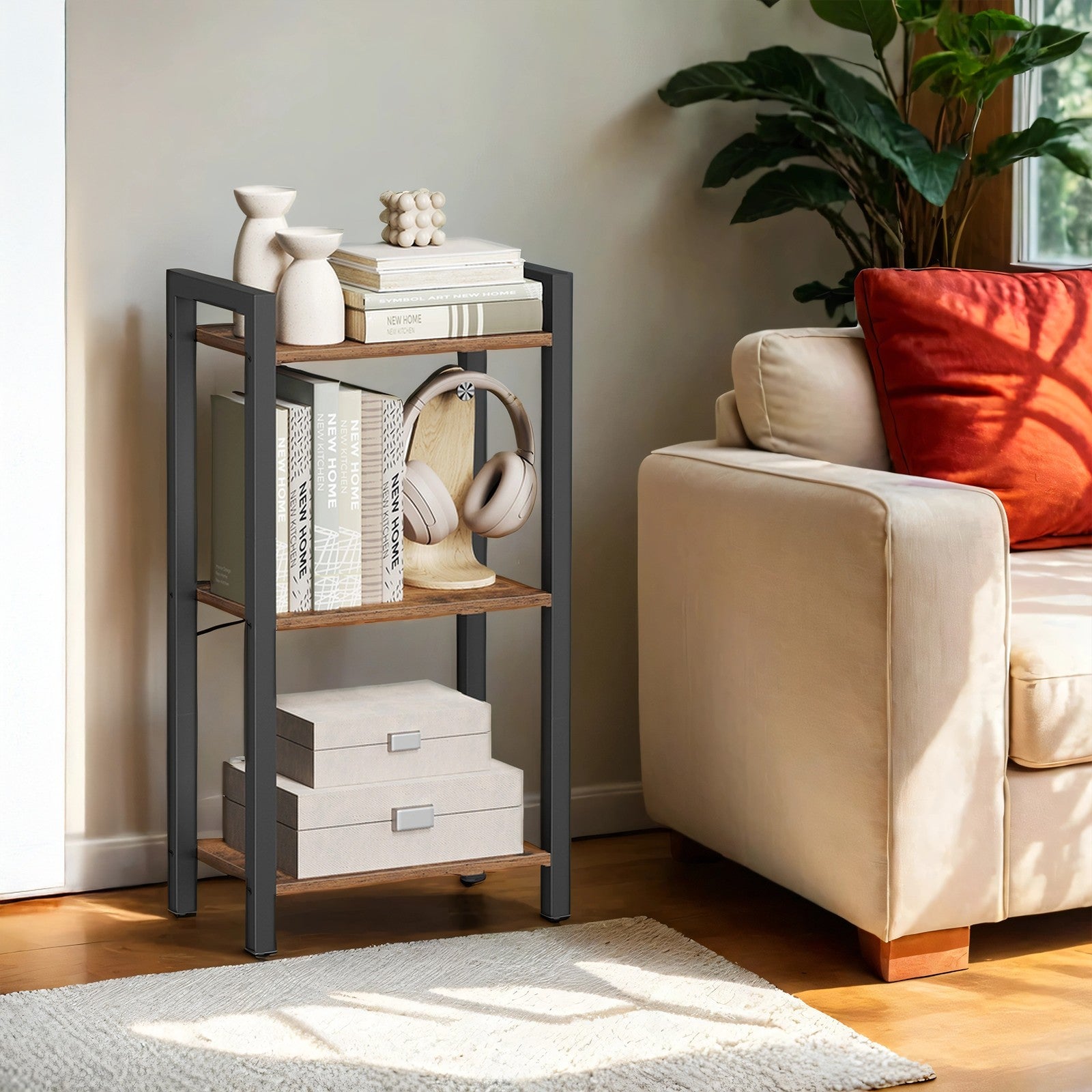 Industrial Freestanding Bookshelf for Living Room and Home Office