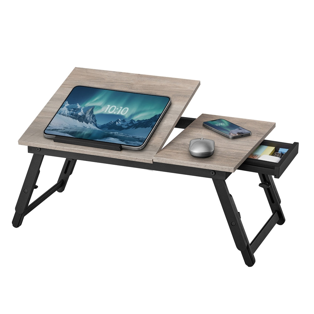 Laptop Desk for Bed or Sofa with Adjustable Tilting Top - Greige