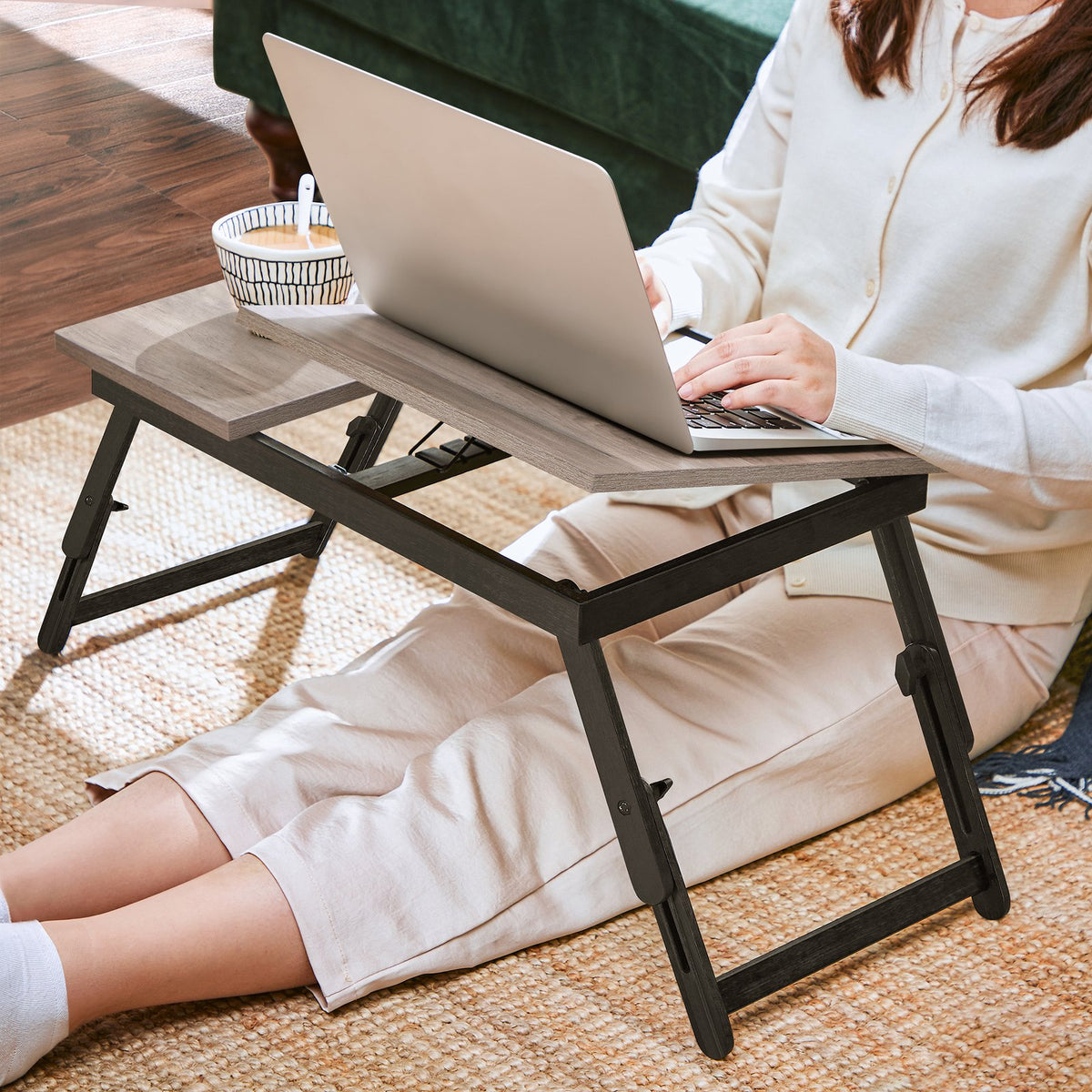 Laptop Desk for Bed or Sofa with Adjustable Tilting Top - Greige