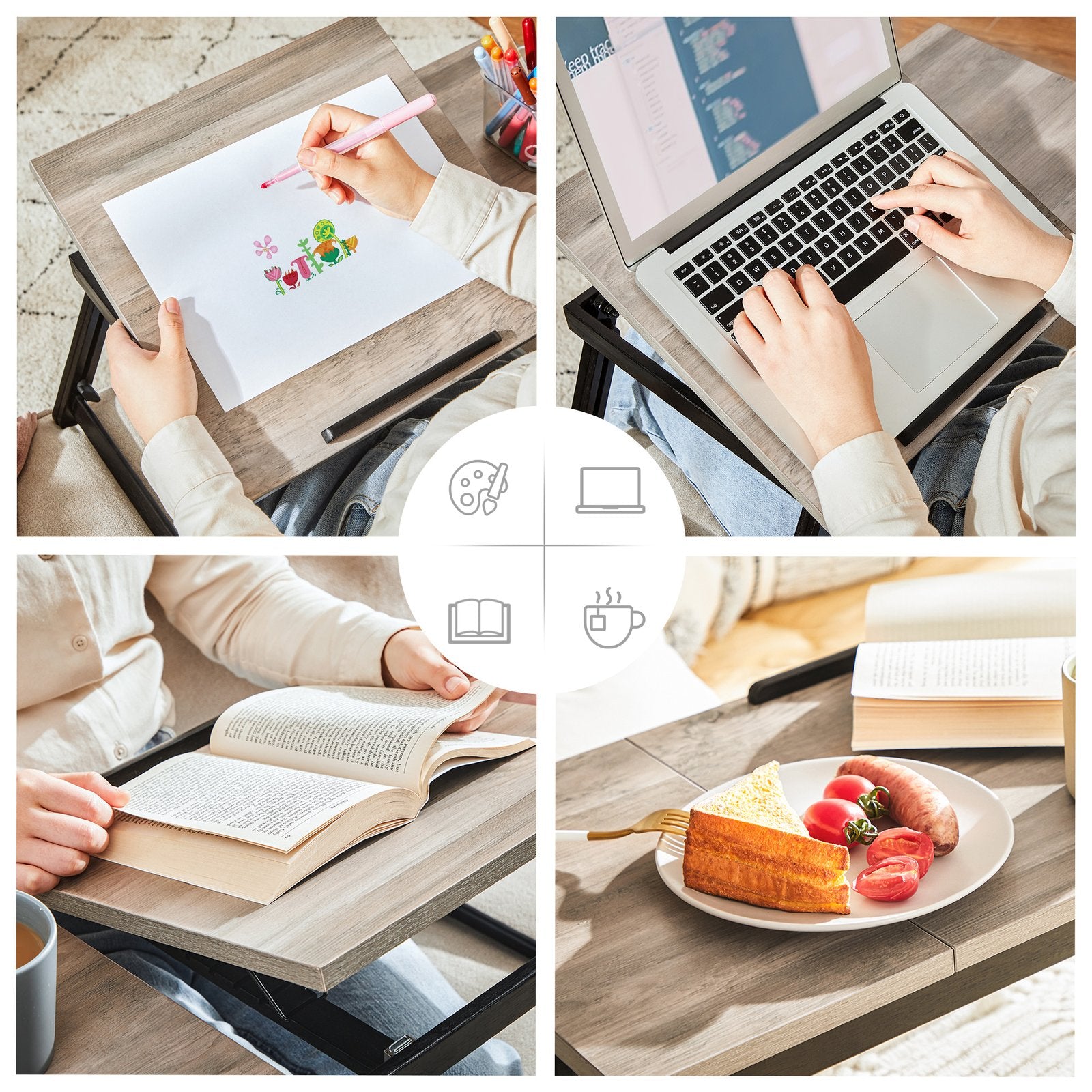 Laptop Desk for Bed or Sofa with Adjustable Tilting Top - Greige