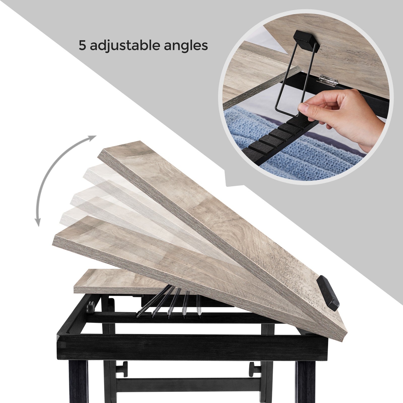 Laptop Desk for Bed or Sofa with Adjustable Tilting Top - Greige