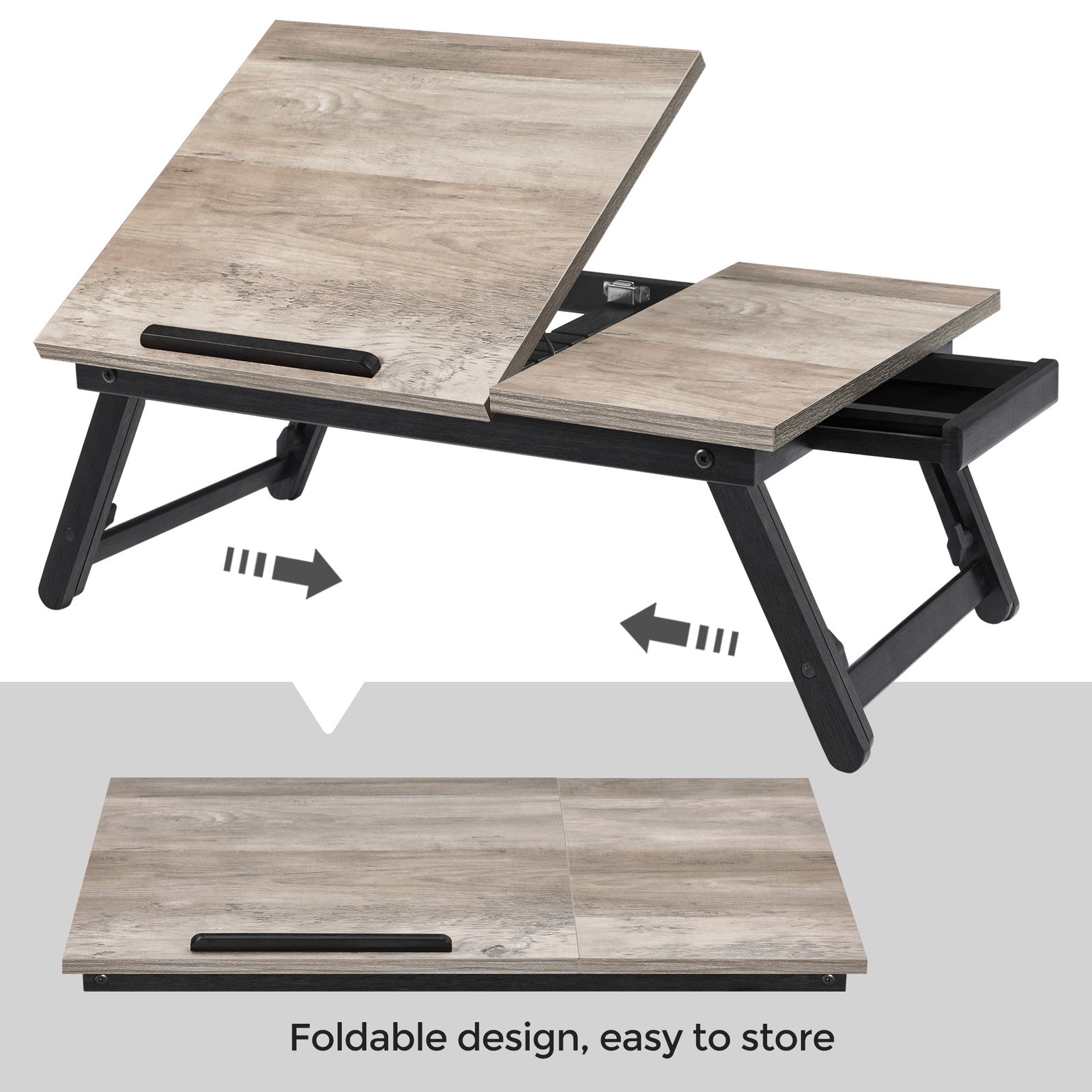 Laptop Desk for Bed or Sofa with Adjustable Tilting Top - Greige
