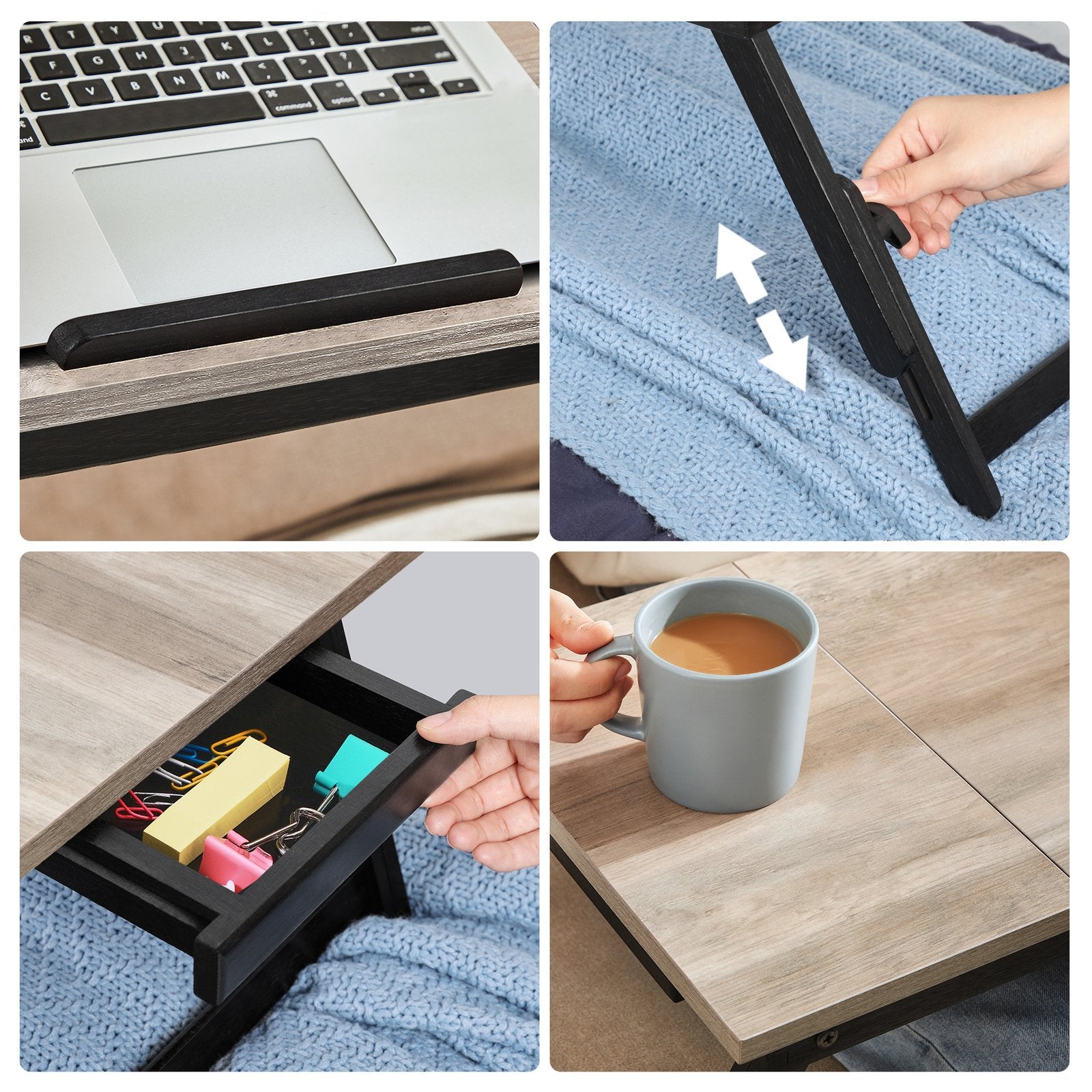 Laptop Desk for Bed or Sofa with Adjustable Tilting Top - Greige