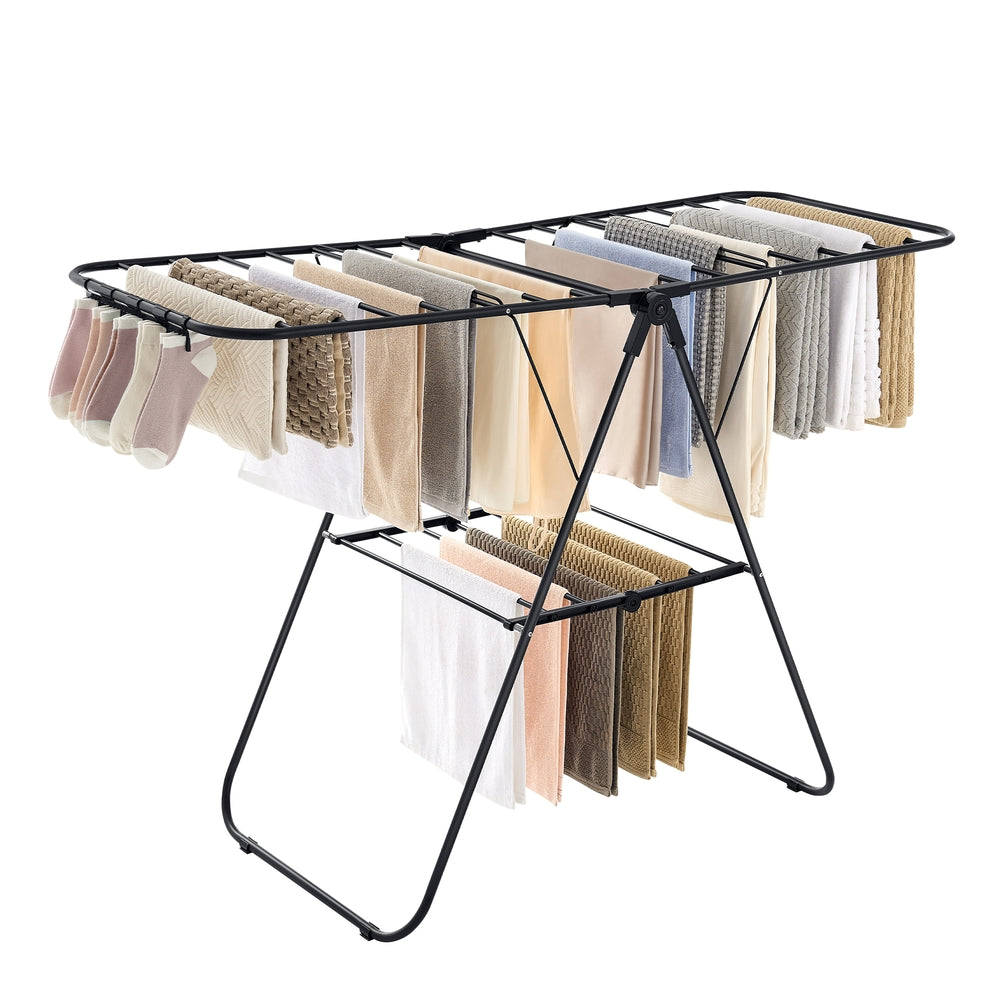 Clothes Drying Rack with Sock Clips - Black