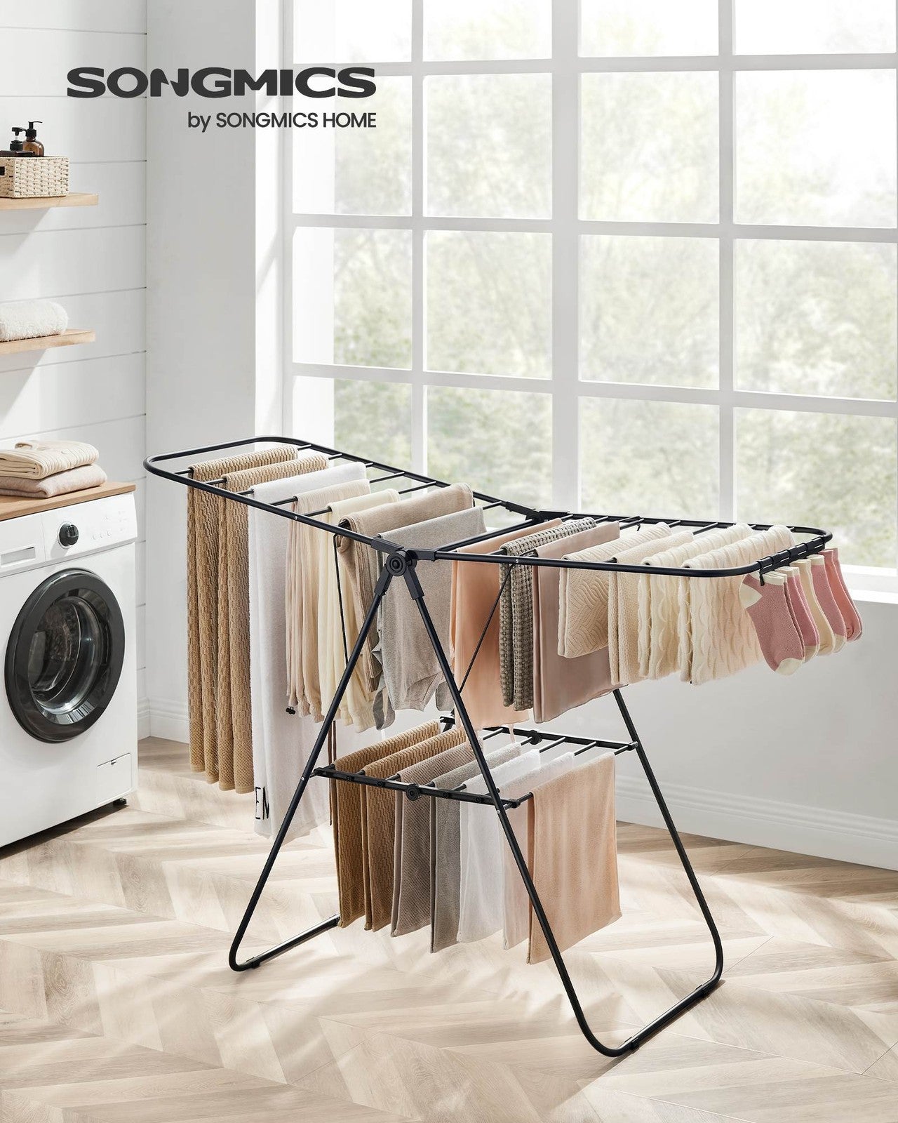 Clothes Drying Rack with Sock Clips - Black