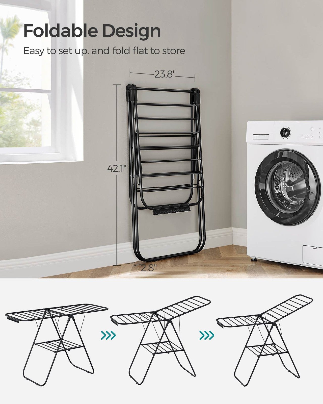 Clothes Drying Rack with Sock Clips - Black