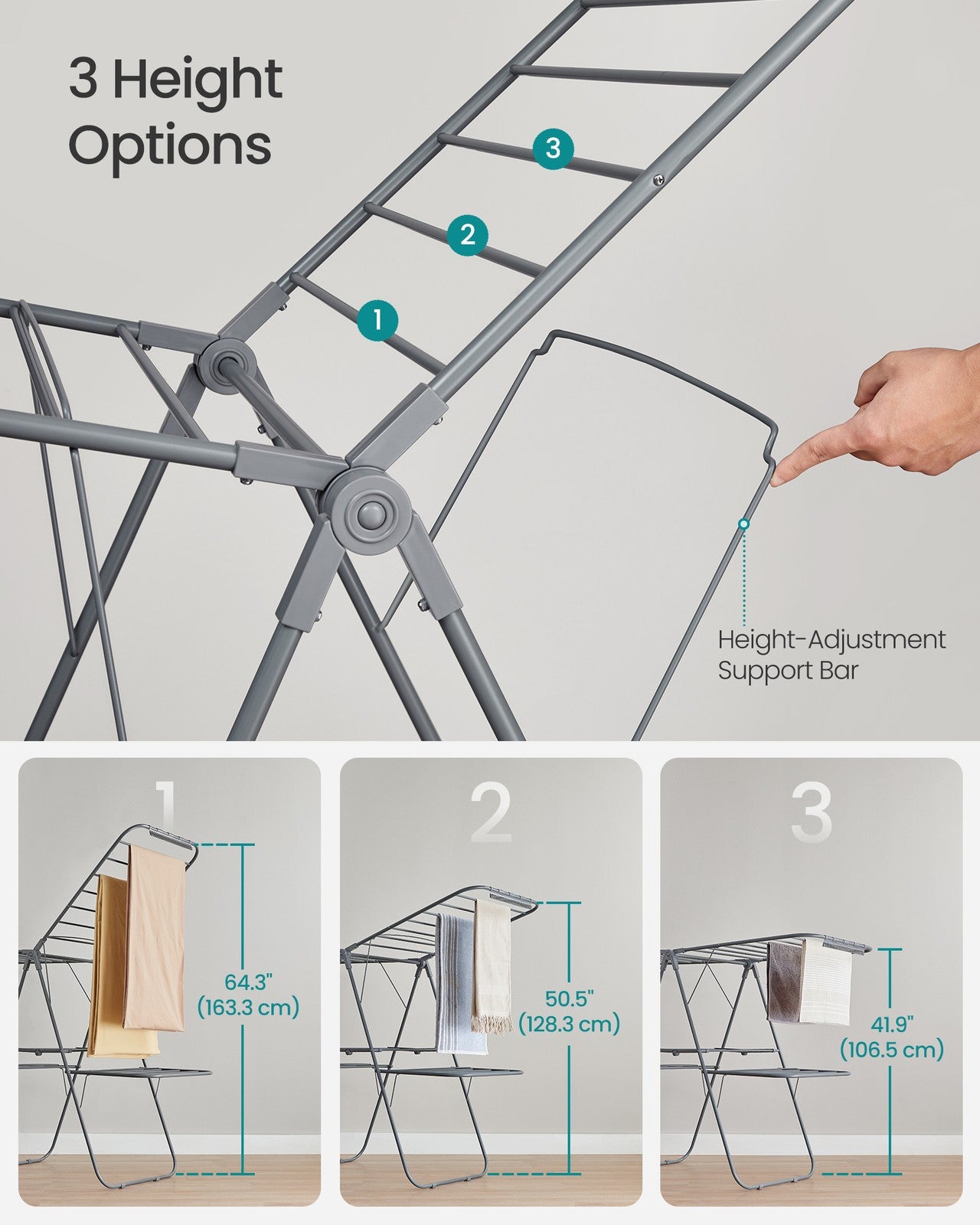 Clothes Drying Rack - Foldable 2-Level Laundry Drying Rack - Gray