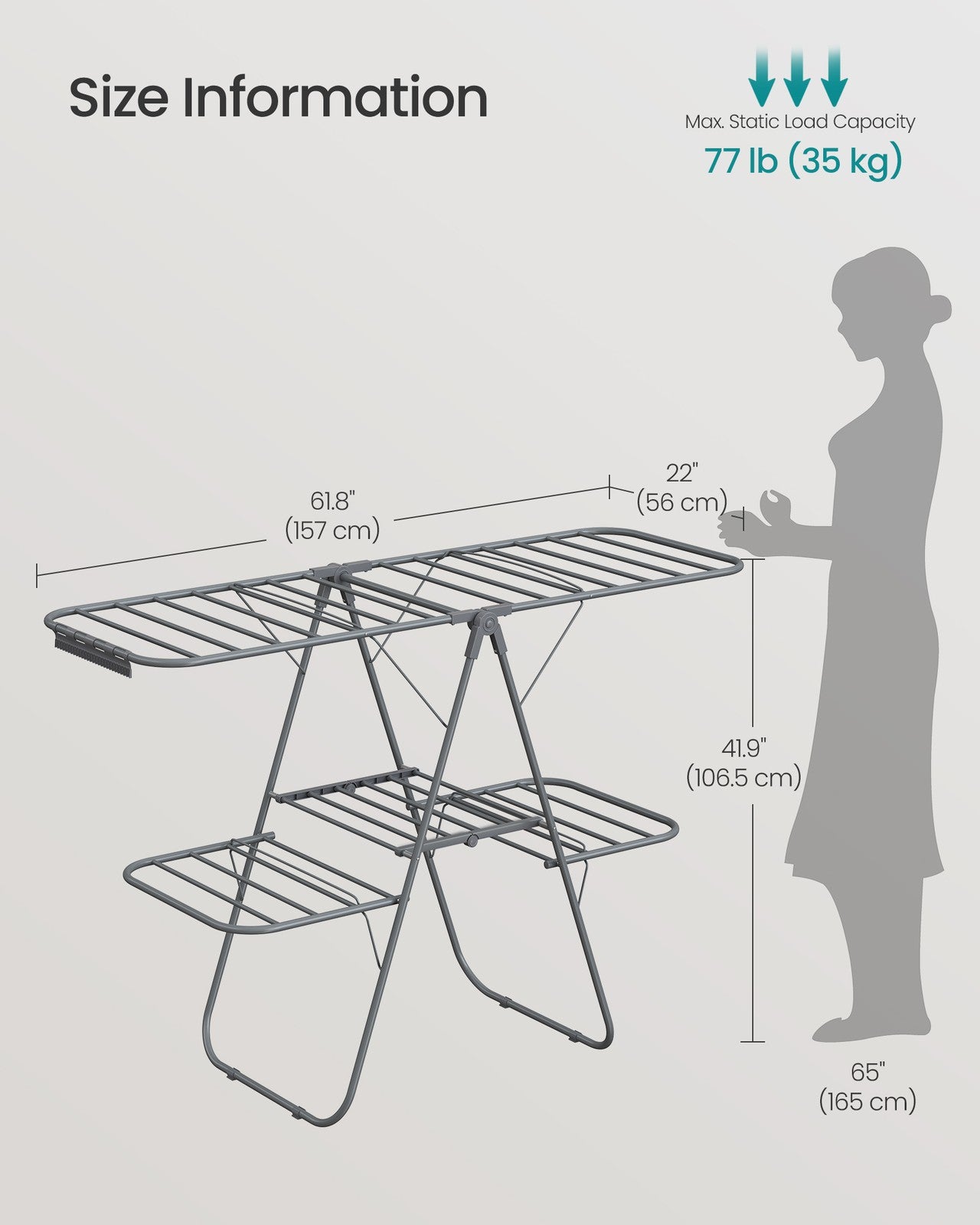 Clothes Drying Rack - Foldable 2-Level Laundry Drying Rack - Gray