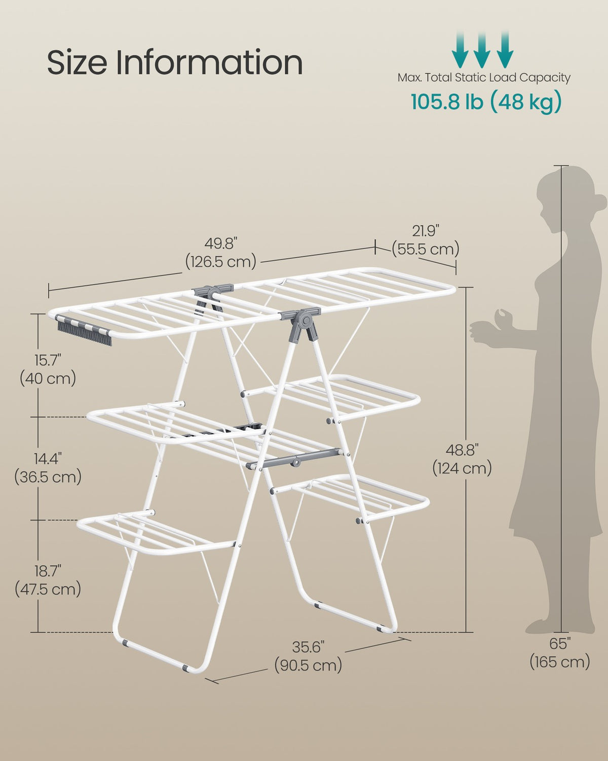 Clothes Drying Rack - Foldable 3-Level Laundry Rack - White and Gray