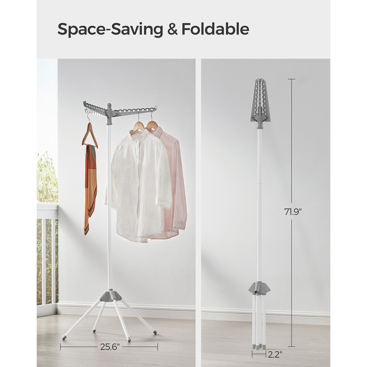 59-Inch High Folding Clothes Drying Rack - Gray, White