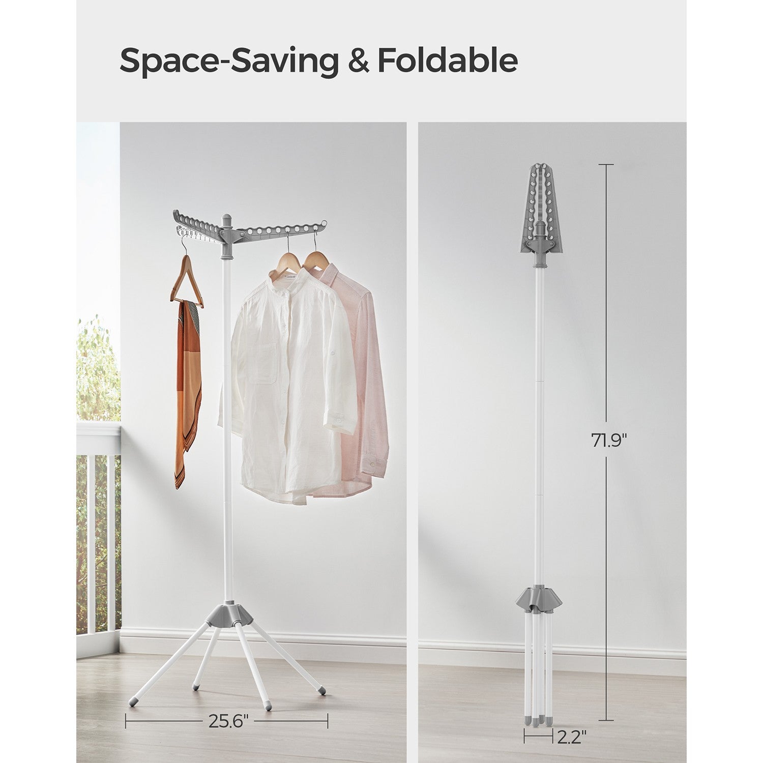 59-Inch High Folding Clothes Drying Rack - Gray, White