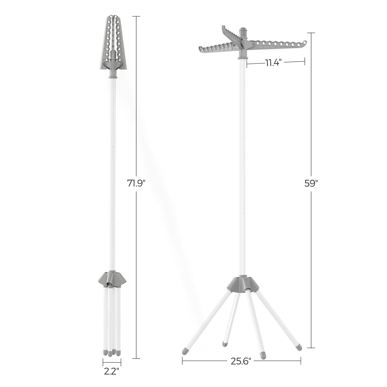 59-Inch High Folding Clothes Drying Rack - Gray, White