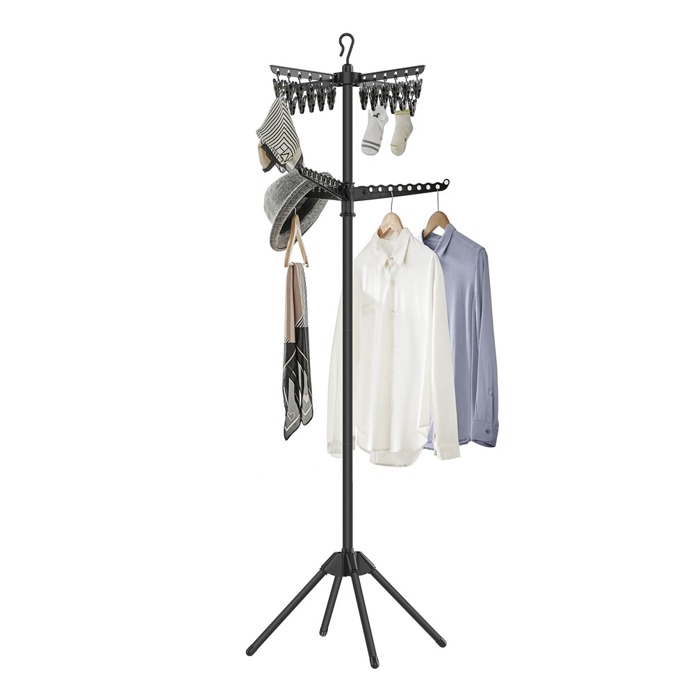 59-Inch High Folding Clothes Drying Rack - Black - 25.6”D x 25.6”W x 72”H