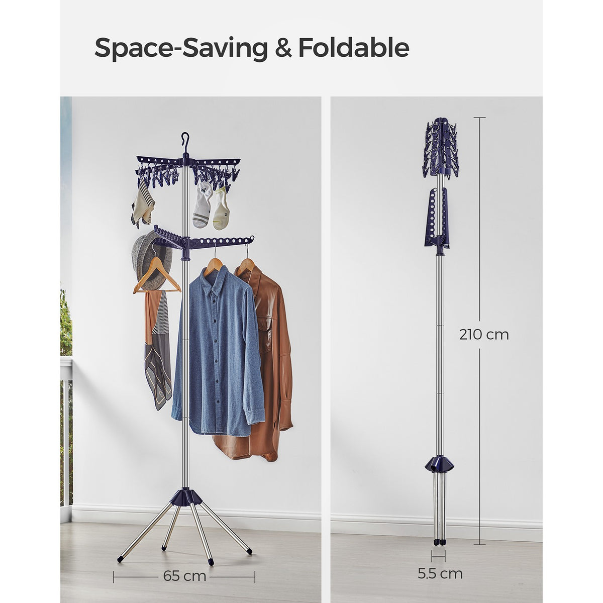 Folding Clothes Drying Rack - 59-Inch - Space-Saving