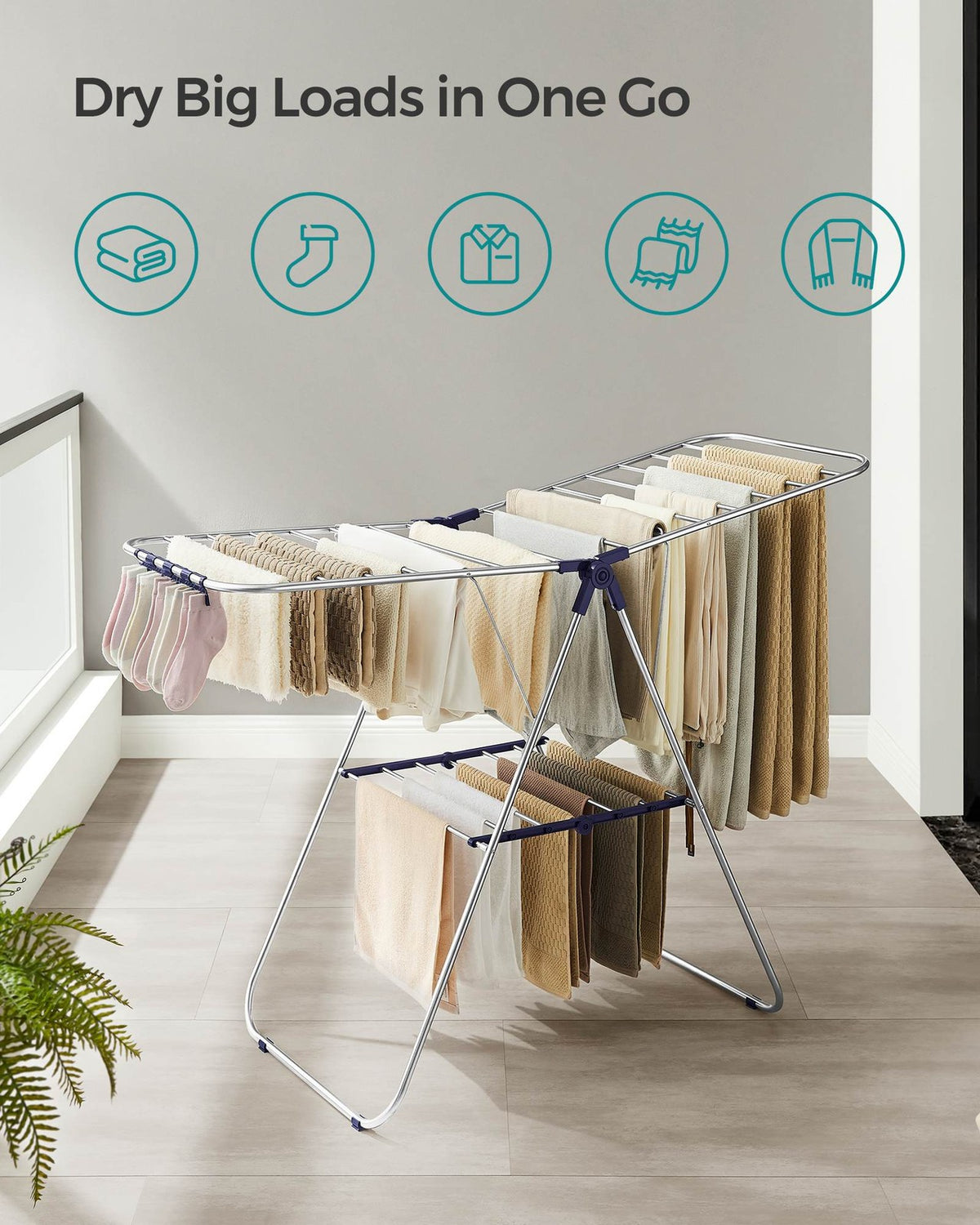 Clothes Drying Rack - Sock Clips - Height-Adjustable