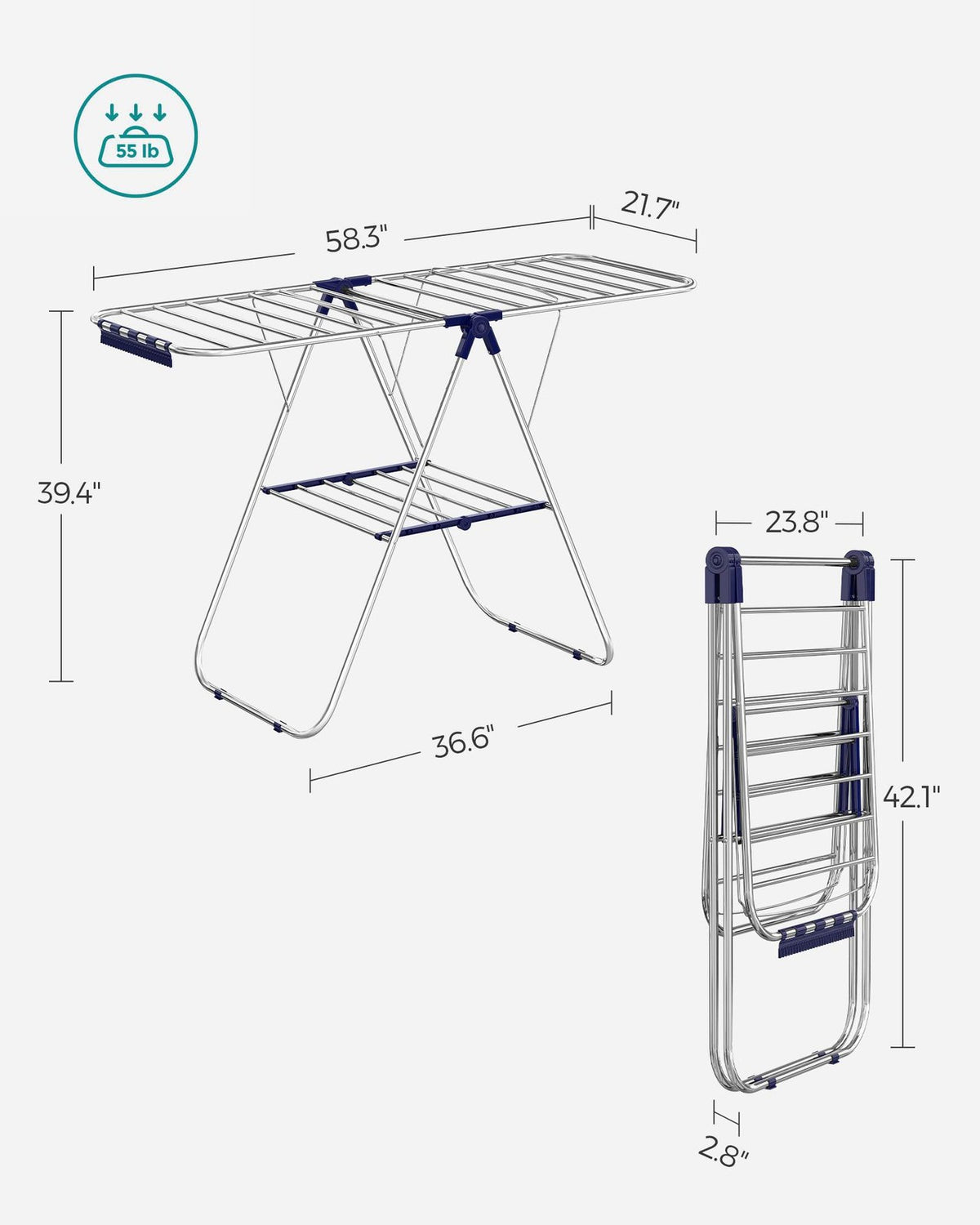 Clothes Drying Rack - Sock Clips - Height-Adjustable