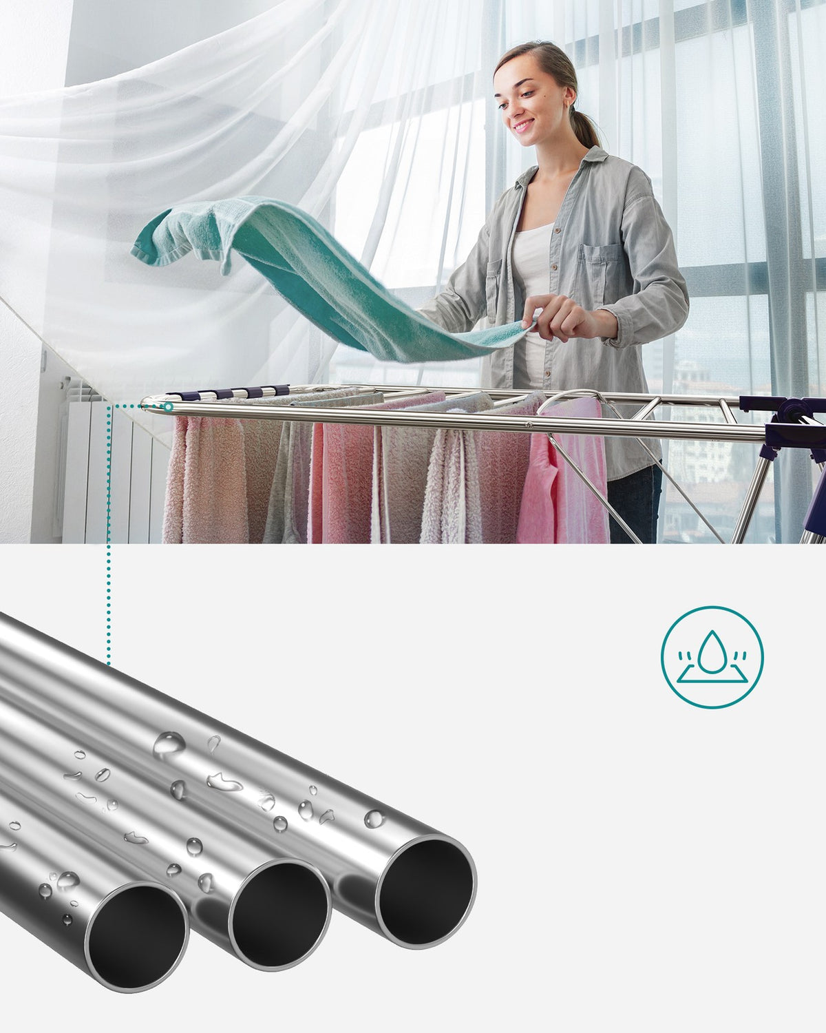 Clothes Drying Rack - Foldable 2-Level - Height-Adjustable Wings