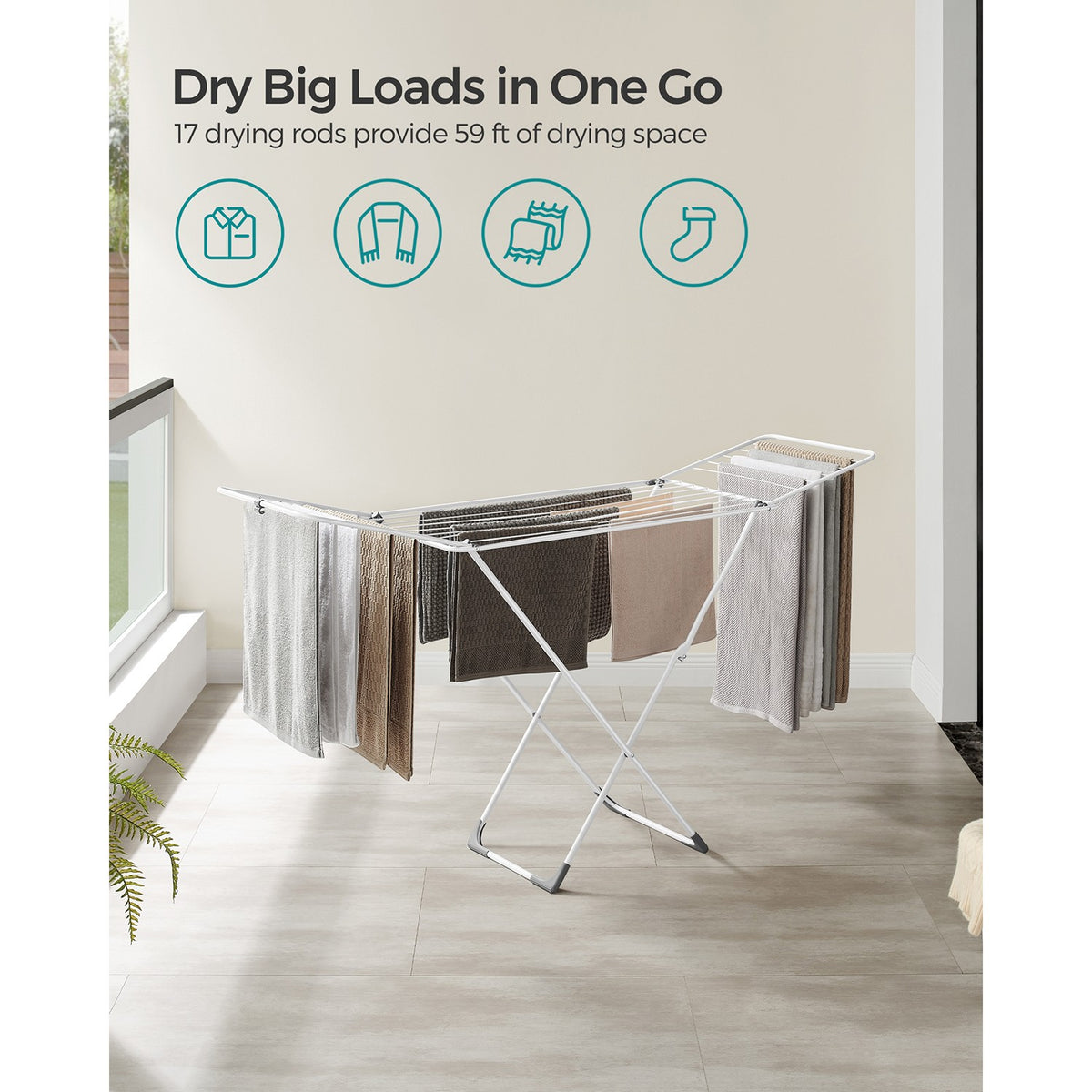 Clothes Drying Rack - Foldable Space-Saving - With Gullwings
