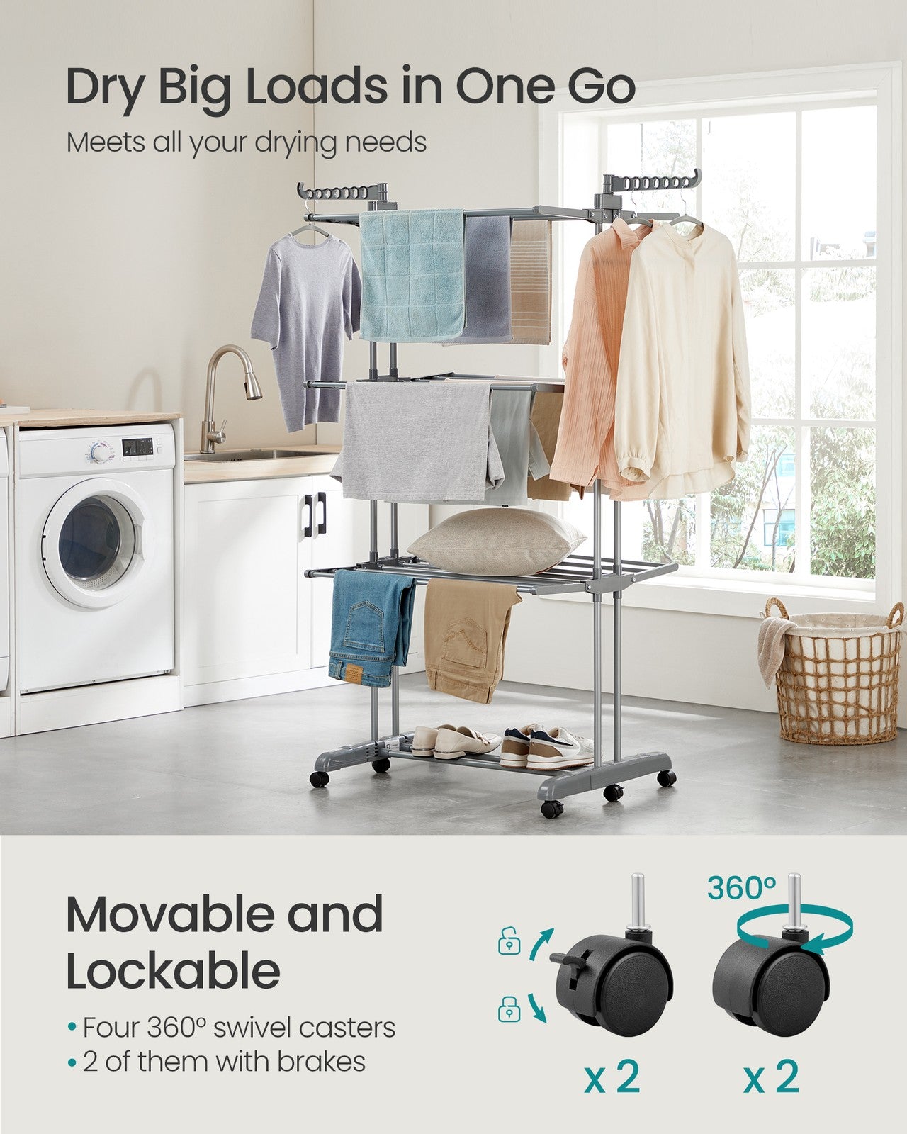 Clothes Drying Rack 4-Tier - Foldable Laundry Drying Rack 173 Cm Tall