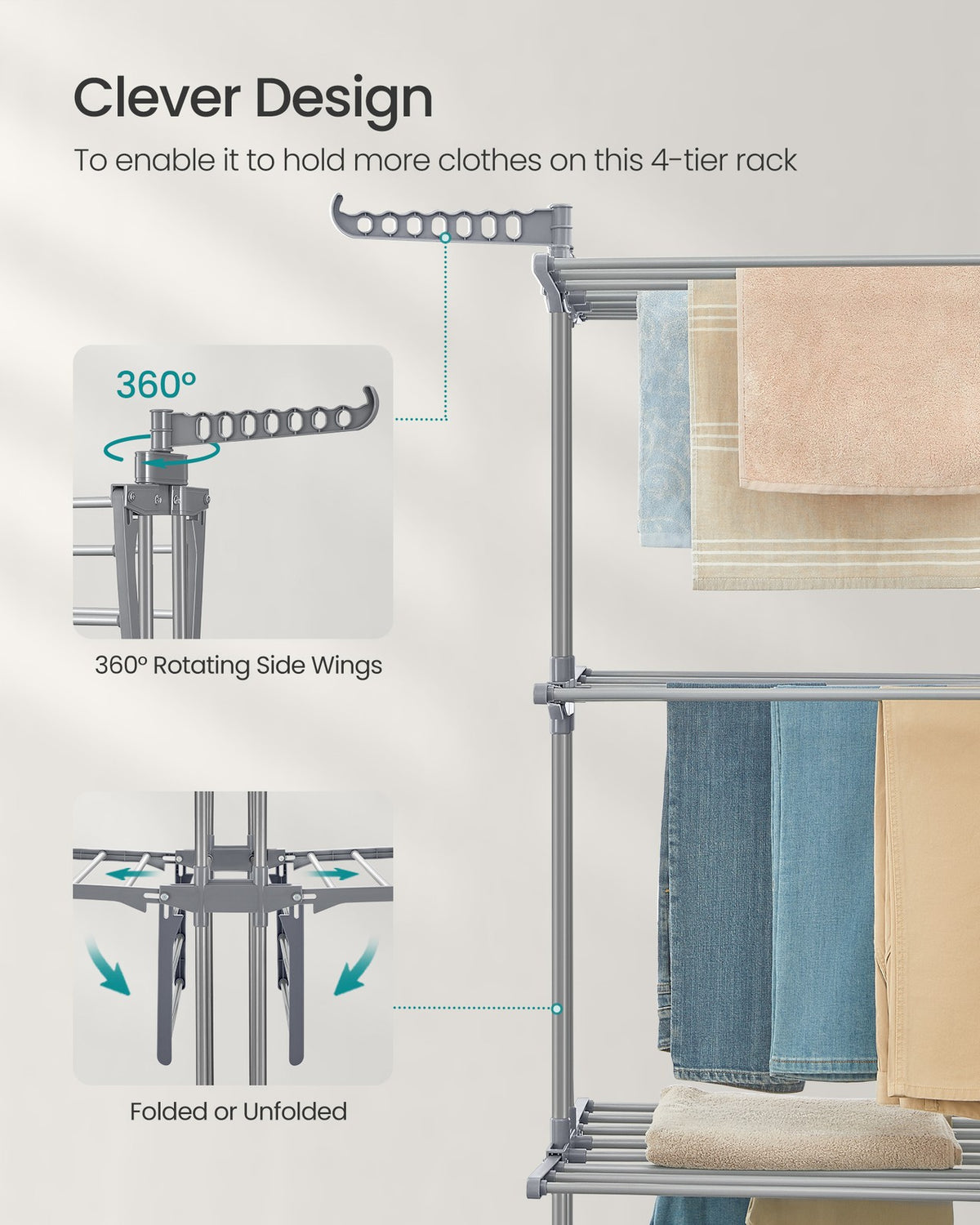 Clothes Drying Rack 4-Tier - Foldable Laundry Drying Rack 173 Cm Tall