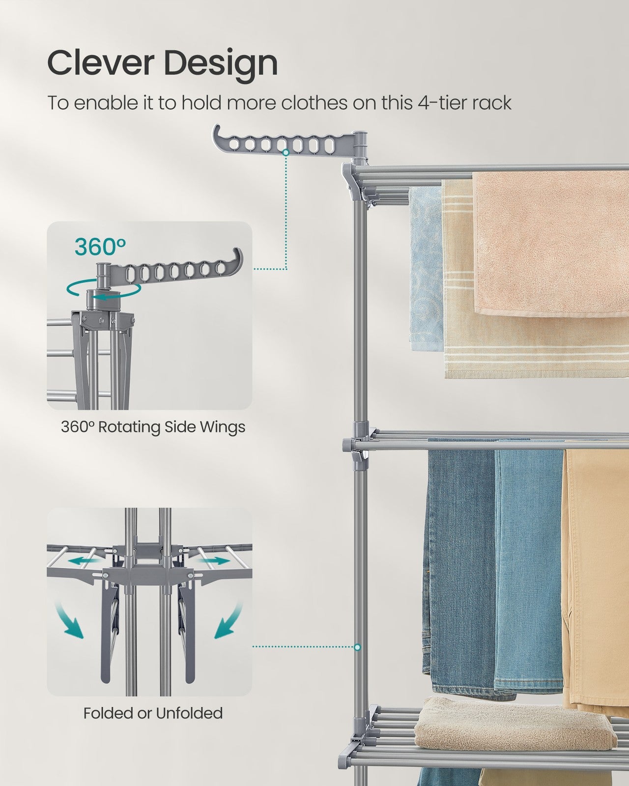 Clothes Drying Rack 4-Tier - Foldable Laundry Drying Rack 173 Cm Tall