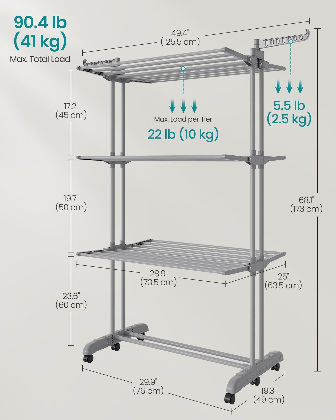 Clothes Drying Rack 4-Tier - Foldable Laundry Drying Rack 173 Cm Tall
