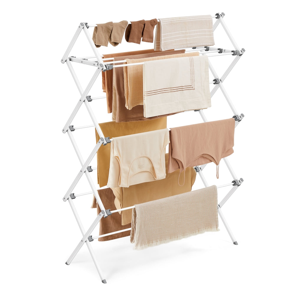 Foldable Clothes Drying Rack - Laundry Drying Rack - Clothes Airer - Steel Frame - Pearl White