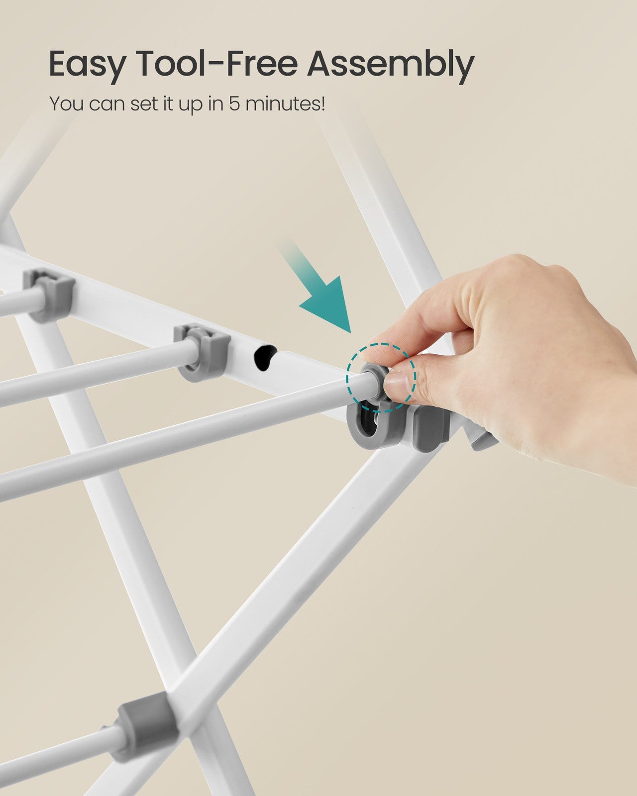 Foldable Clothes Drying Rack - Laundry Drying Rack - Clothes Airer - Steel Frame - Pearl White