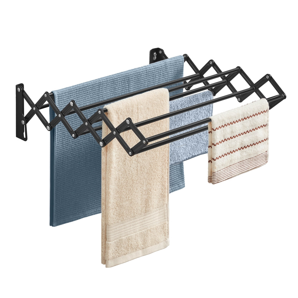Wall-Mounted Expandable Steel Clothes Drying Rack with 9 Hanging Rods - Ink Black - 15.7”D x 16.5”W x 4.7”H