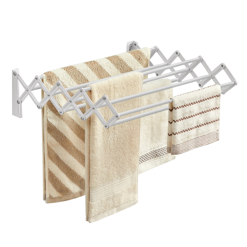 Wall-Mounted Expandable Steel Clothes Drying Rack with 9 Hanging Rods - Cloud White - 15.7”D x 16.5”W x 4.7”H